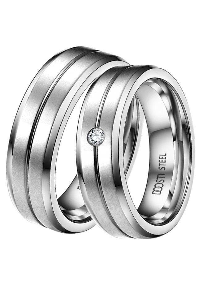 DOOSTI Zirkonia Made LIEBE, Edelstahl mit Partnerring Geschenk Germany, Ehering in Schmuck ohne Trauring Trauring o.