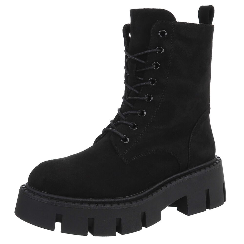 Ital-Design Damen Stiefel mit robustem Design für Alltag und Freizeit Schnürstiefelette (90109796) Blockabsatz Stiefeletten in Schwarz