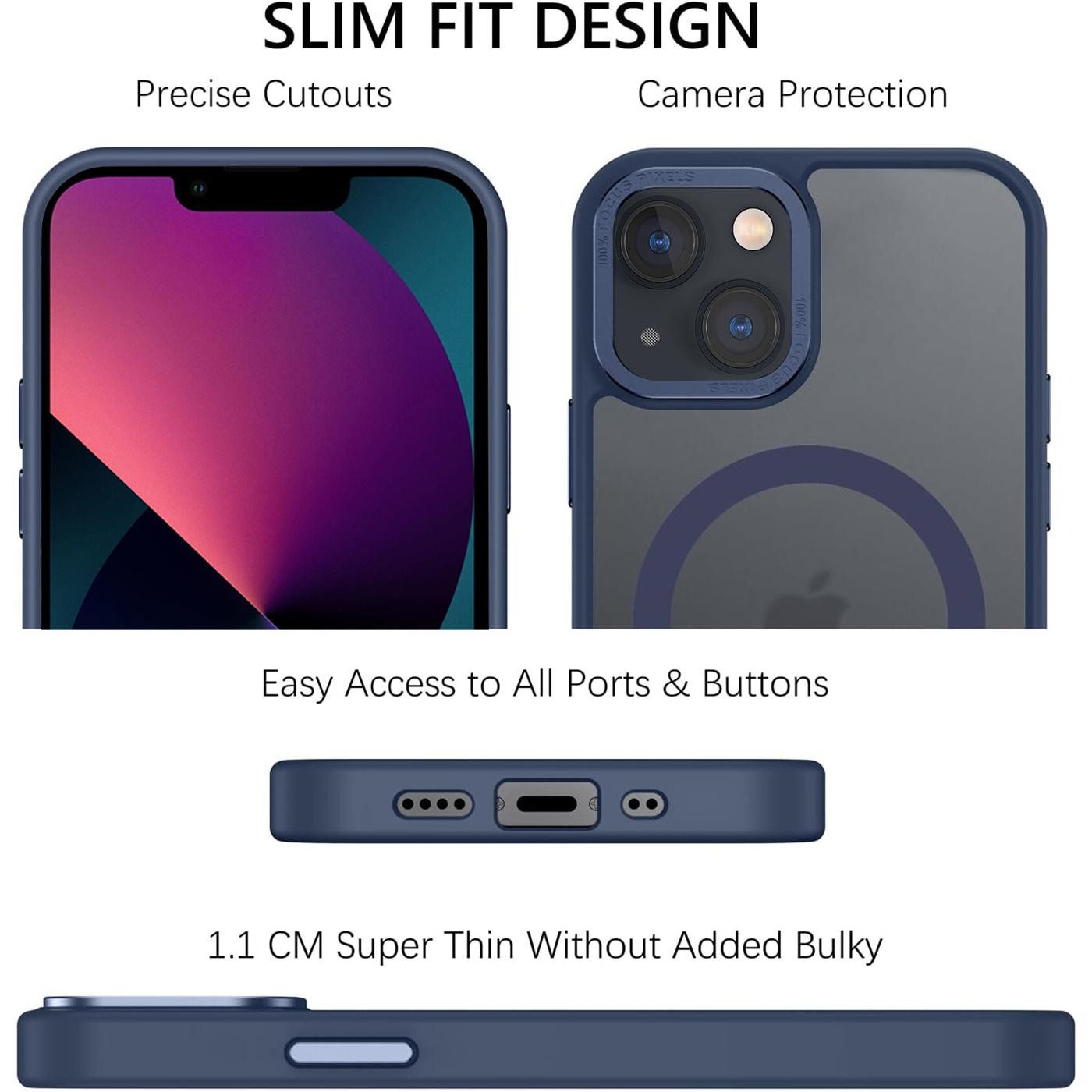 CoolGadget Handyhülle Magnet Hülle für iPhone 13 Schutzhülle mit Metall Kamerarahmen 6,1 Zoll, magnetisches Schutzcase Matt Stoßfest kompatibel mit Magsafe Zubehör