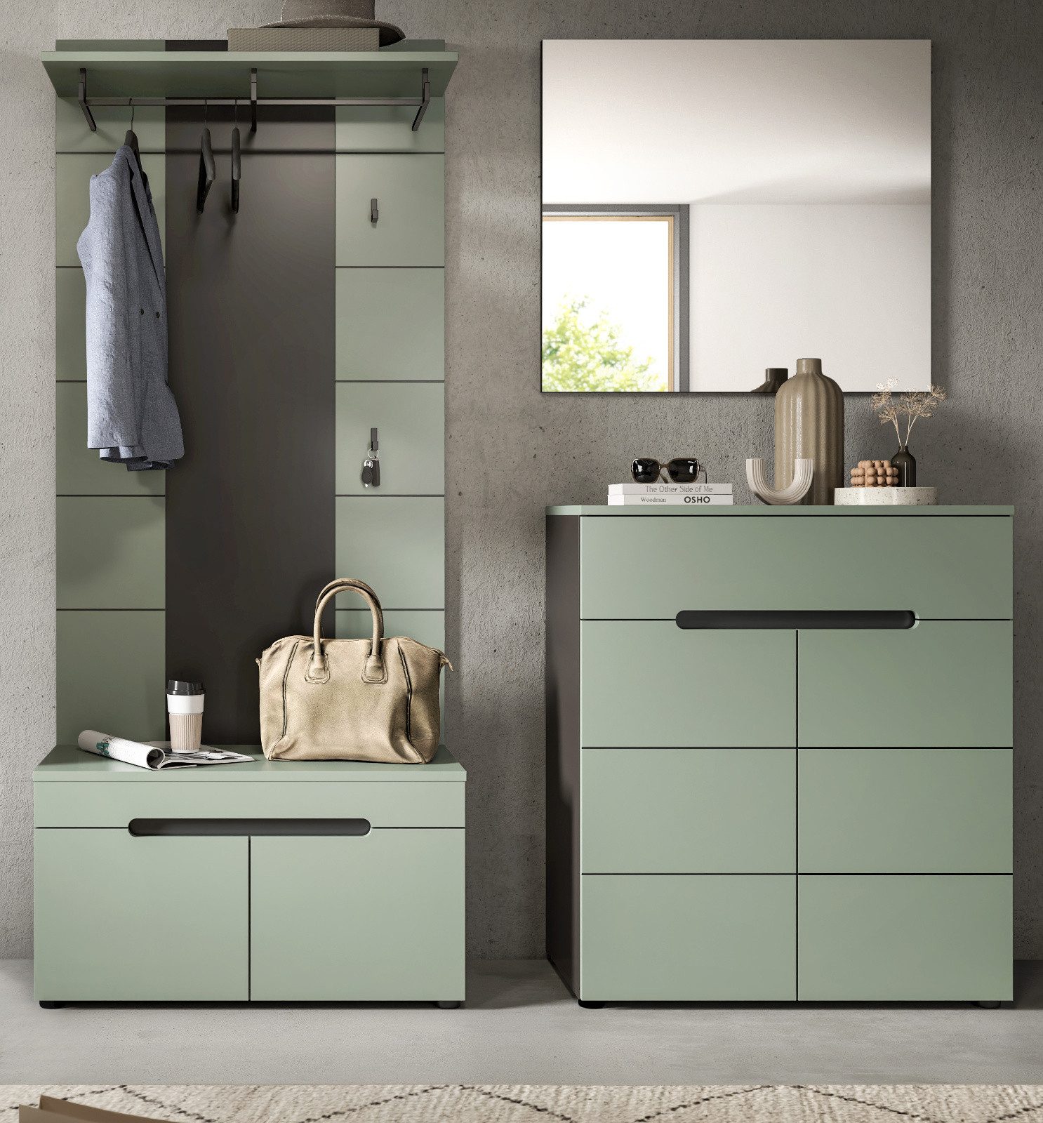 Inn.Furn Garderoben-Set Cooper, (Flurgarderobe in Salbei Grün und Basalt Gr günstig online kaufen