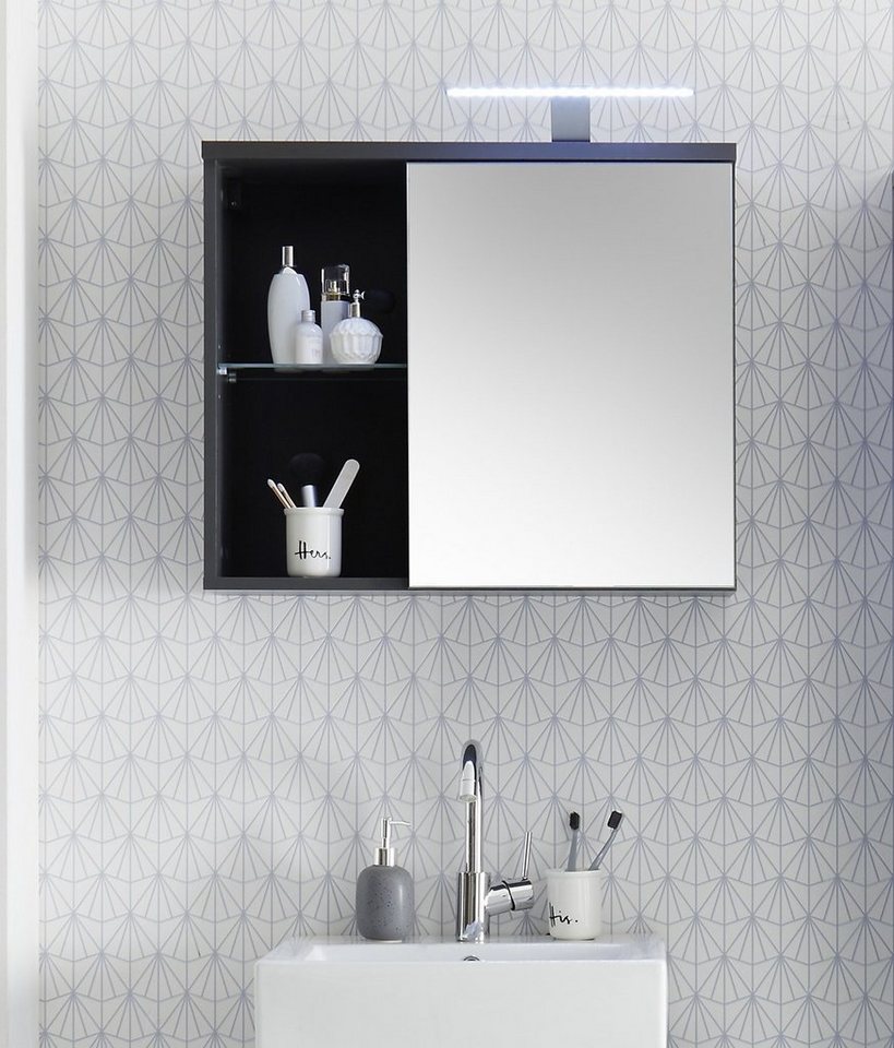 freiraum Badezimmerspiegelschrank Grey in Glas Grau mit Absetzungen in  Grau. Abmessungen (BxHxT) 69x60x25 cm