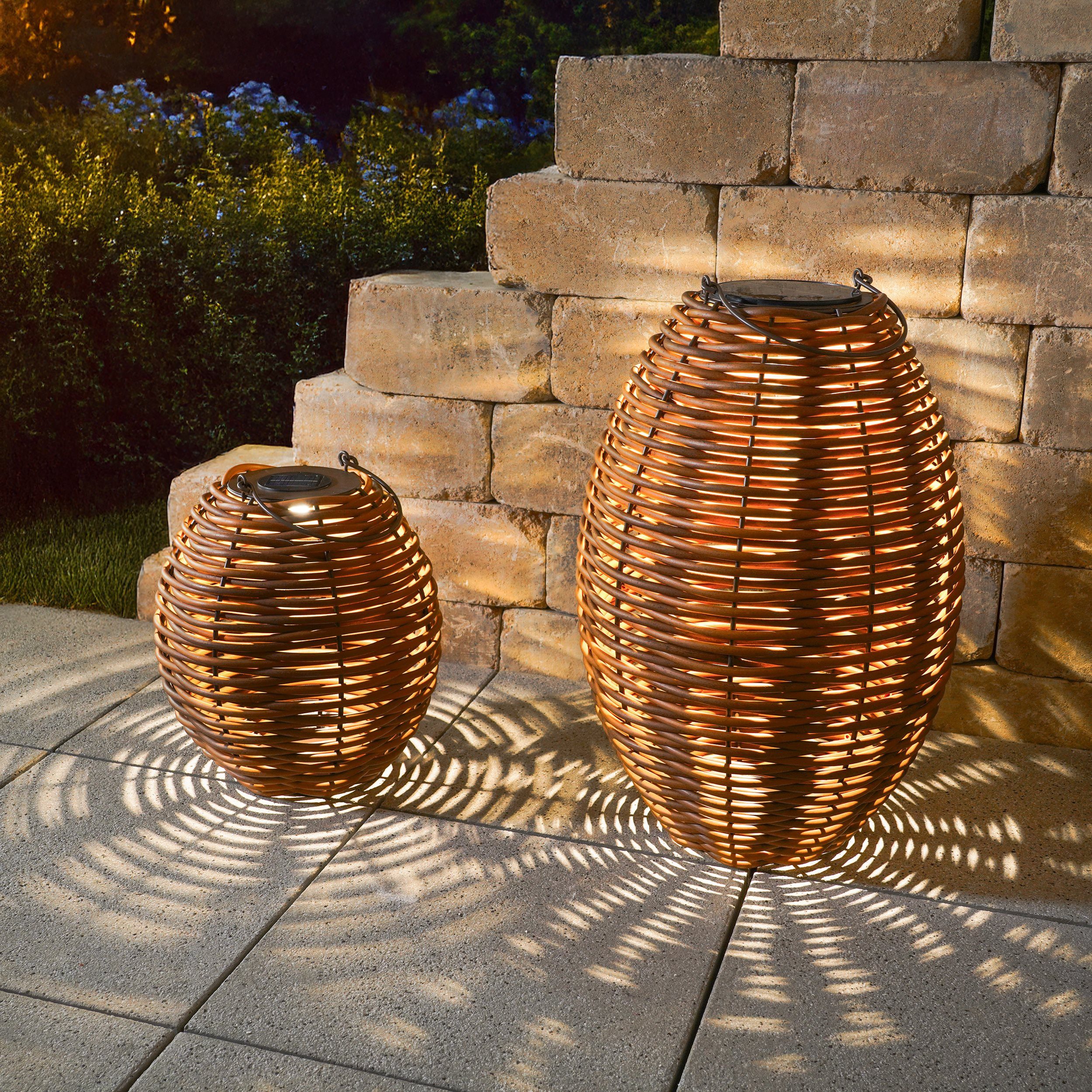 esotec LED Windlicht Solar Rattanleuchten Victoria H60+30cm CCT 3000/4000/6000K IP44 102280, LED fest integriert
