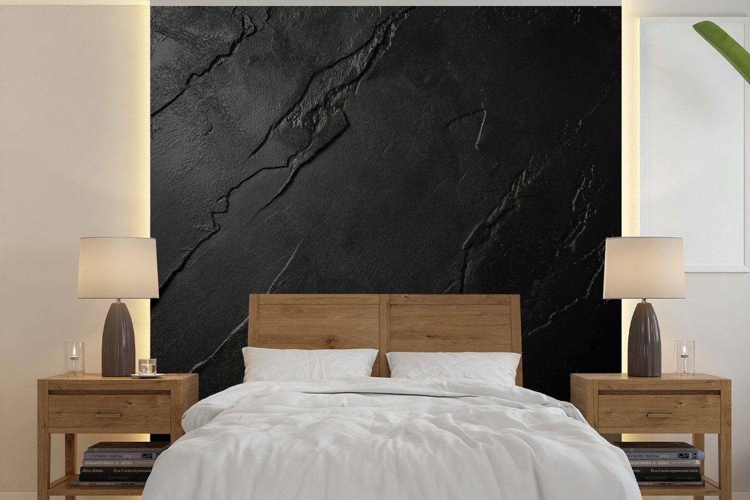 MuchoWow Fototapete Schwarz - Stein - Beton, Matt, bedruckt, Vliestapete für Wohnzimmer Schlafzimmer Küche, Fototapete, 220x220 cm