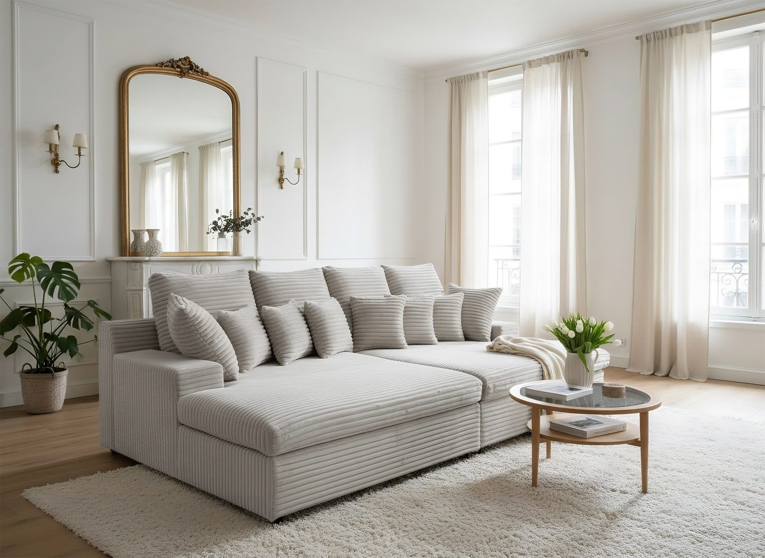 yourhouse24 Big-Sofa XXL Big Sofa LAZY Couch, Cord, mit Bettfunktion, Seite universal
