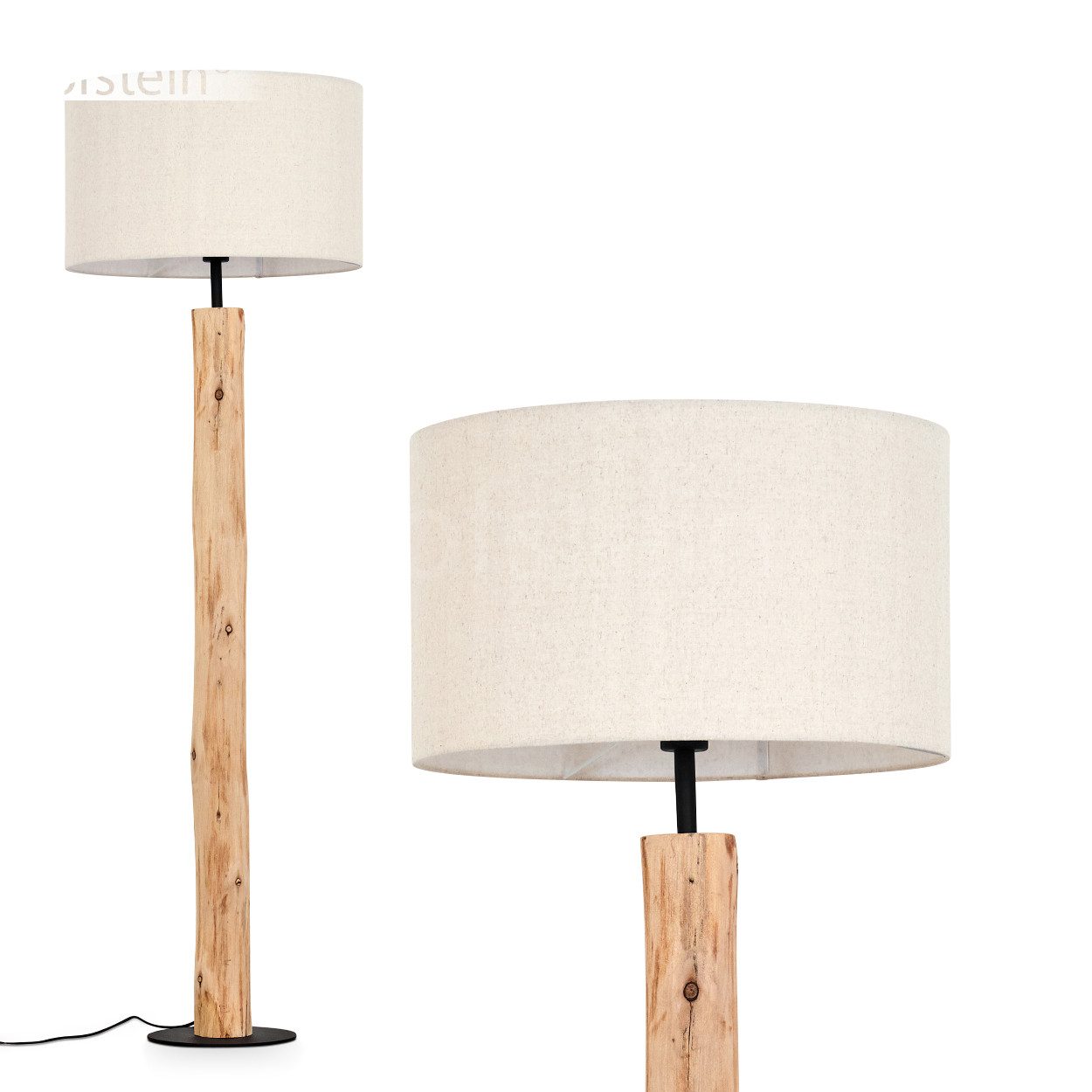 Stehlampe Stehlampe aus Holz/MetallStoff in Natur/Schwarz/Beige