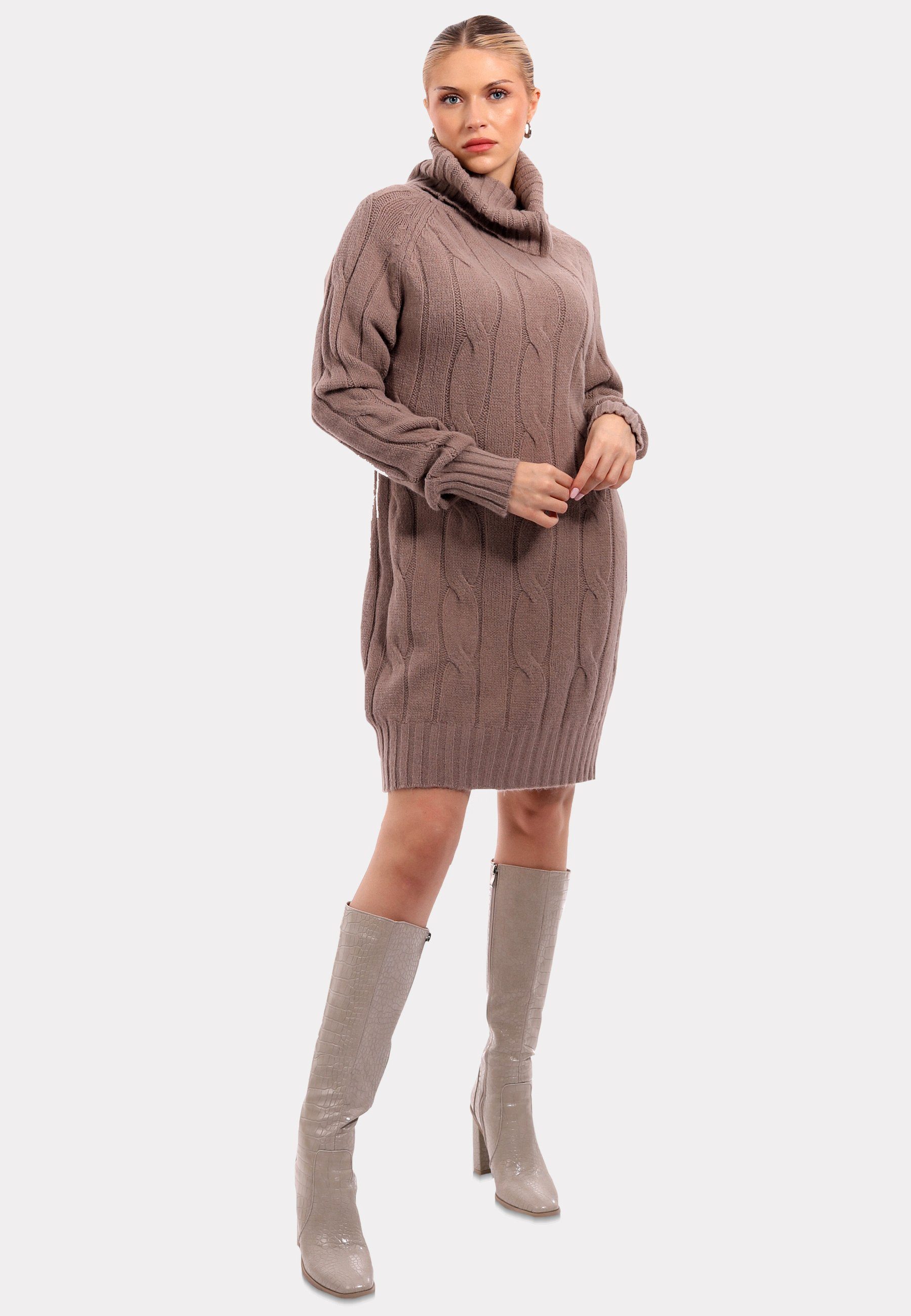 Rollkragen YC Unifarbe Strickkleid & (Kein in Langarm, Fashion Style Set) Latte Strickkleid