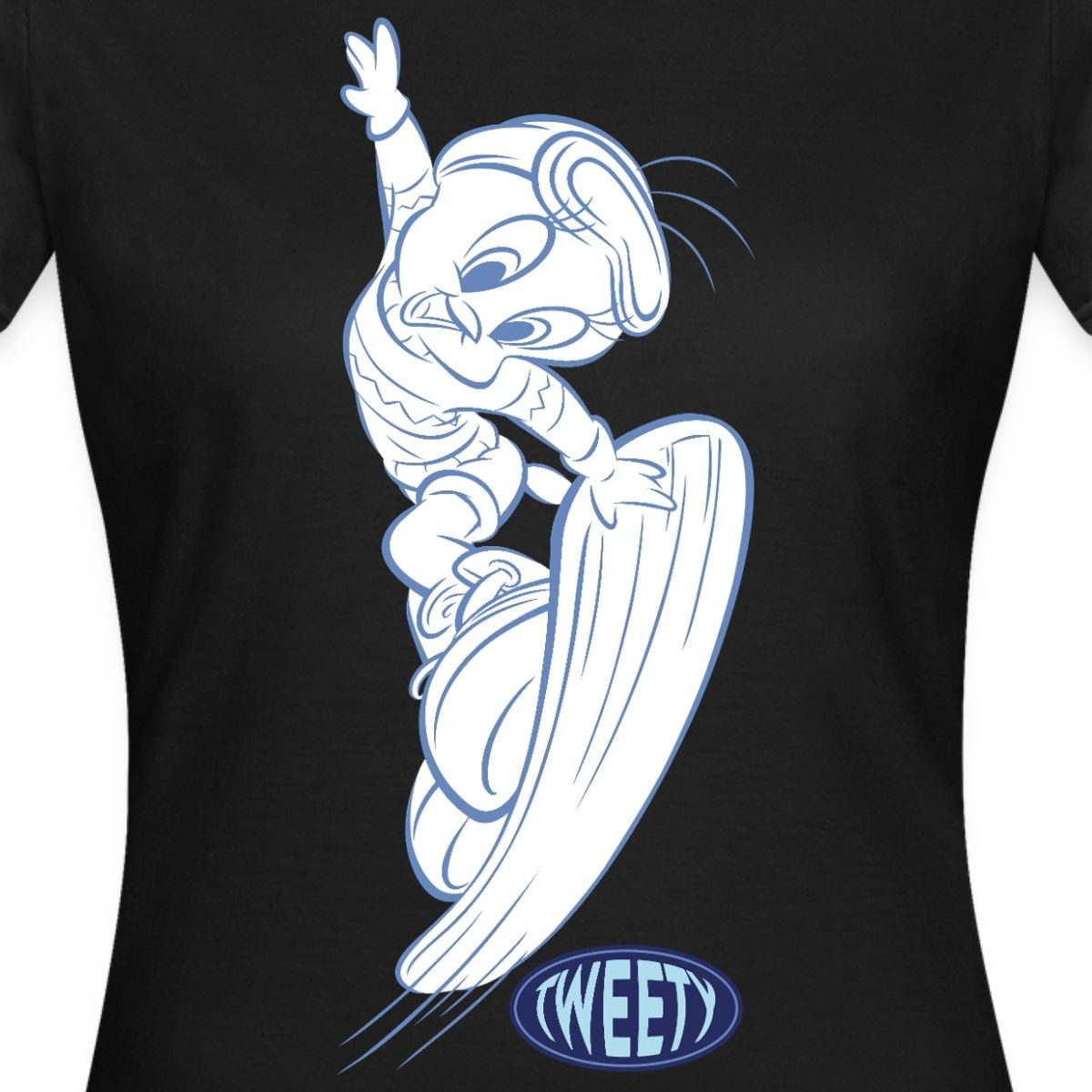 Spreadshirt T-Shirt Looney Tunes Tweety Mit Snowboard Frauen T-Shirt (1-tlg) Slim Fit, fällt klein aus