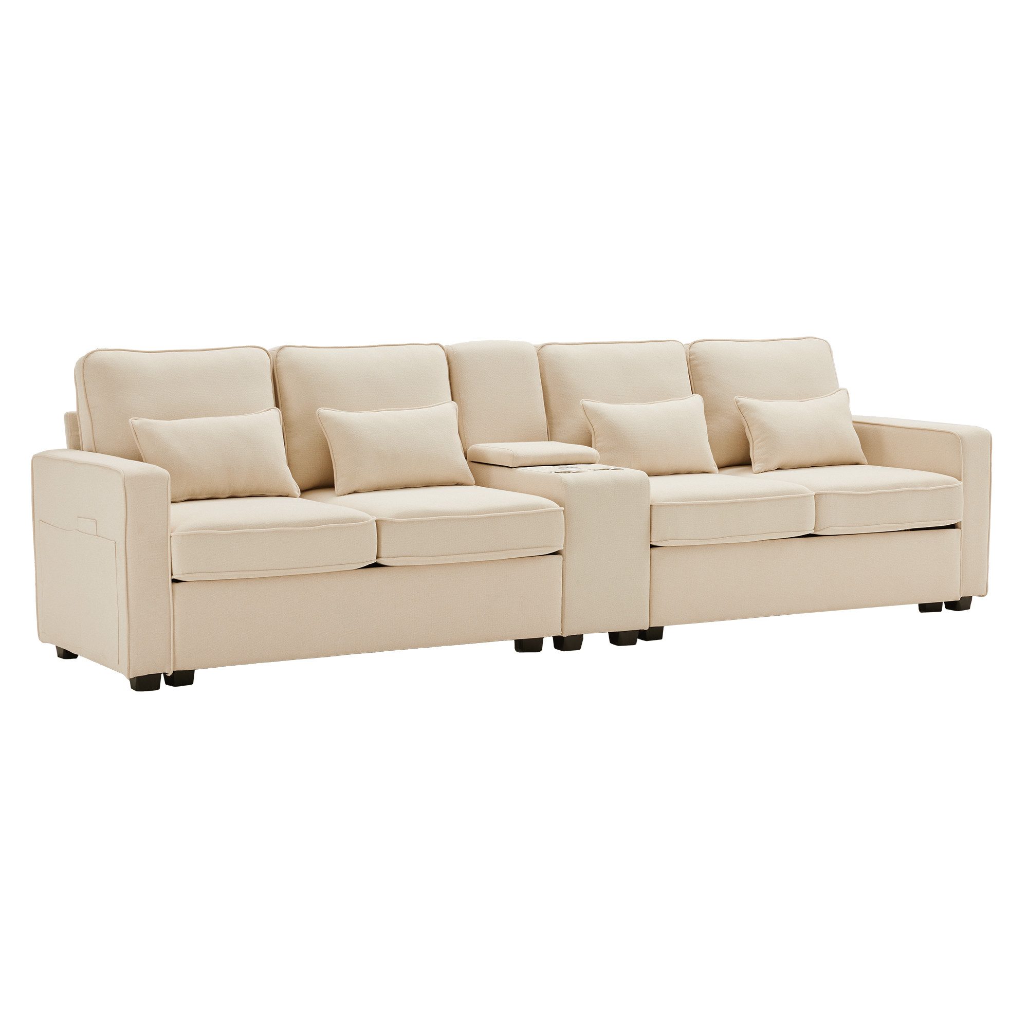 Thanaddo 4-Sitzer 4-Sitzer 4 Sitzer Sofa aus Leinenstoff mit Konsole,Armlehnentaschen