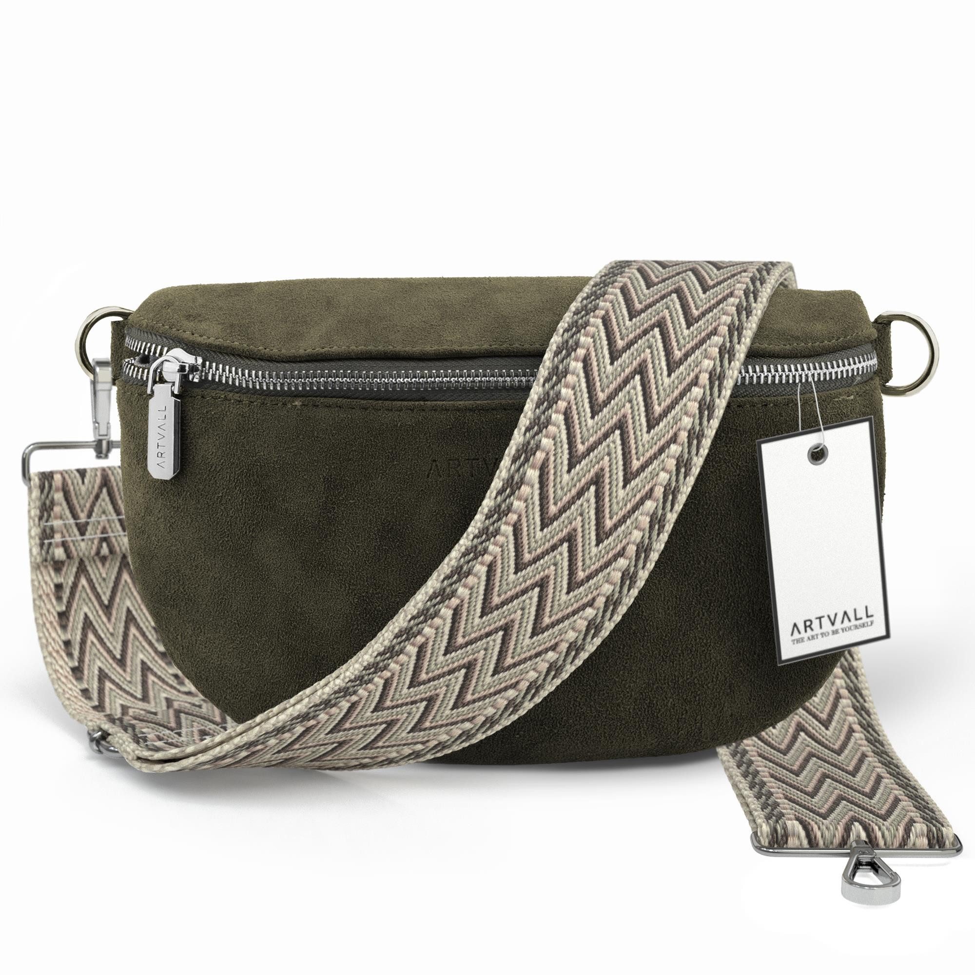 Umhängetasche Wildleder Handtasche Damen Brusttasche Naturgrün