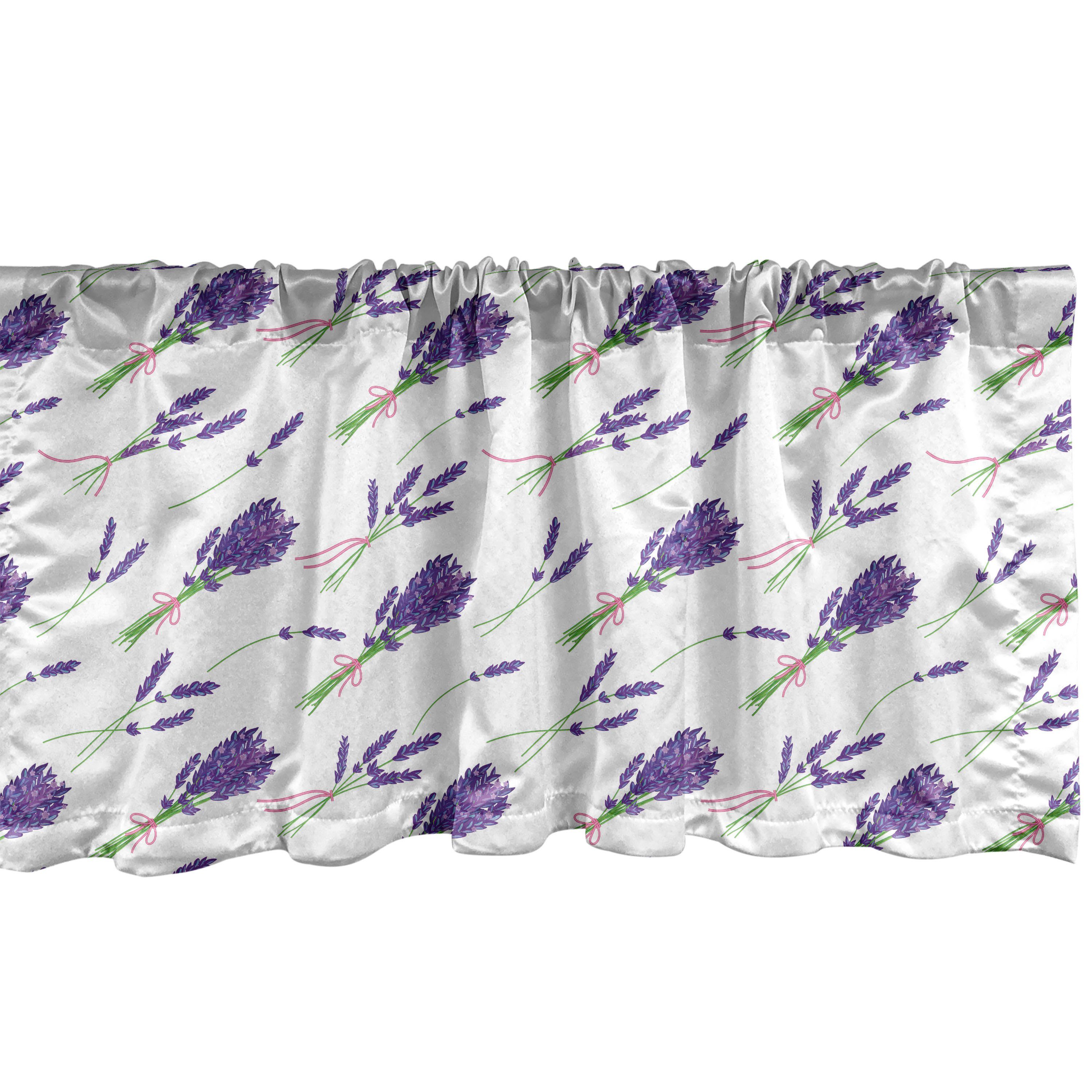 Scheibengardine Vorhang Volant für Küche Schlafzimmer Dekor mit Stangentasche, Abakuhaus, Microfaser, Blumen Wiederholte Lavendelsträuße