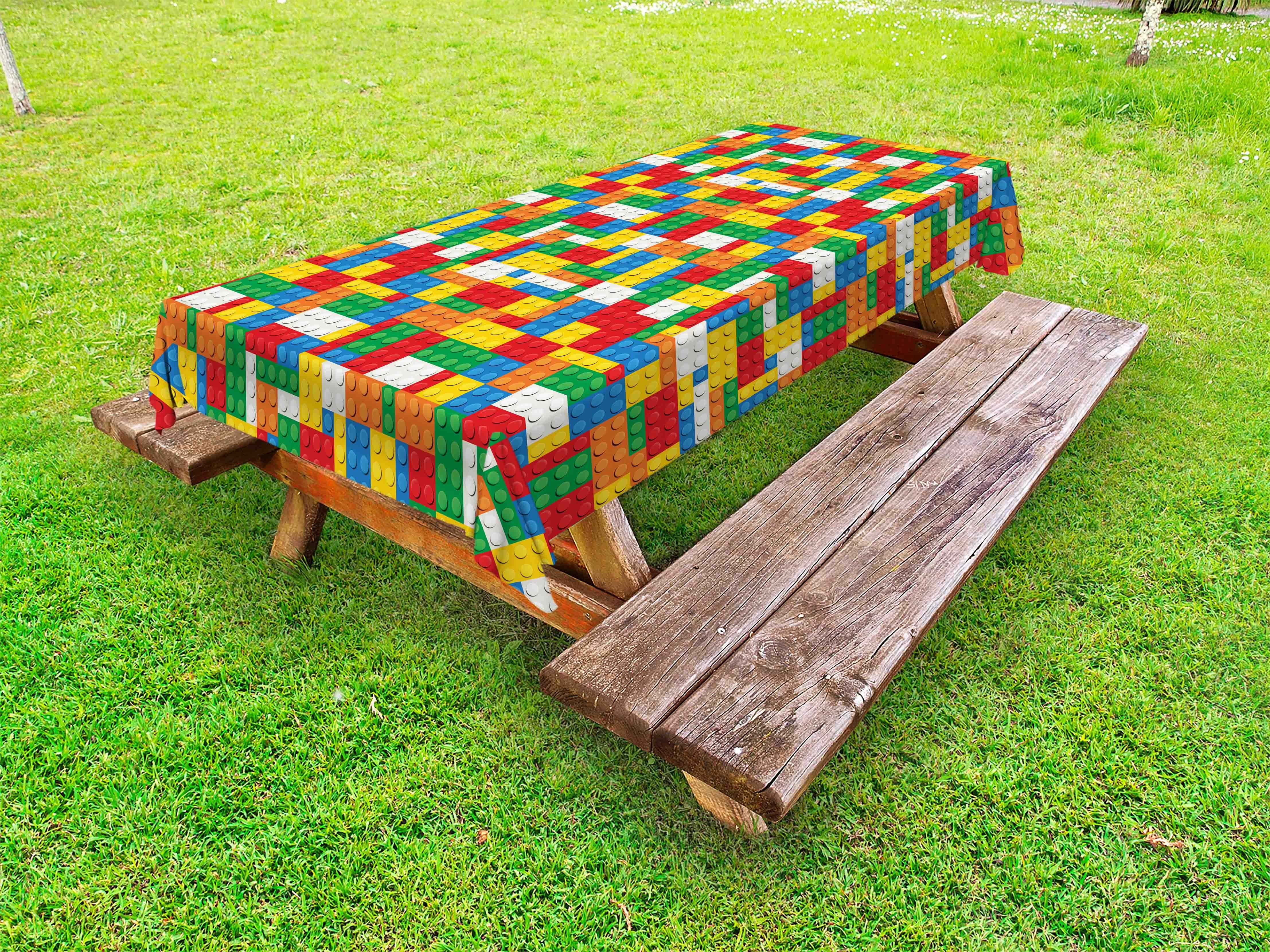 Abakuhaus Tischdecke dekorative waschbare Picknick-Tischdecke, Bunt Brick Teile Spielzeug Childish