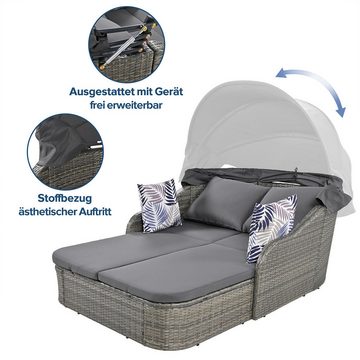 XDeer Gartenlounge-Set Gartenlounge Set PE-Rattan mit verstellbarem Baldachin, Allwetter Terrassen Sonnenliege Doppel-Lounge aus Korbgeflecht