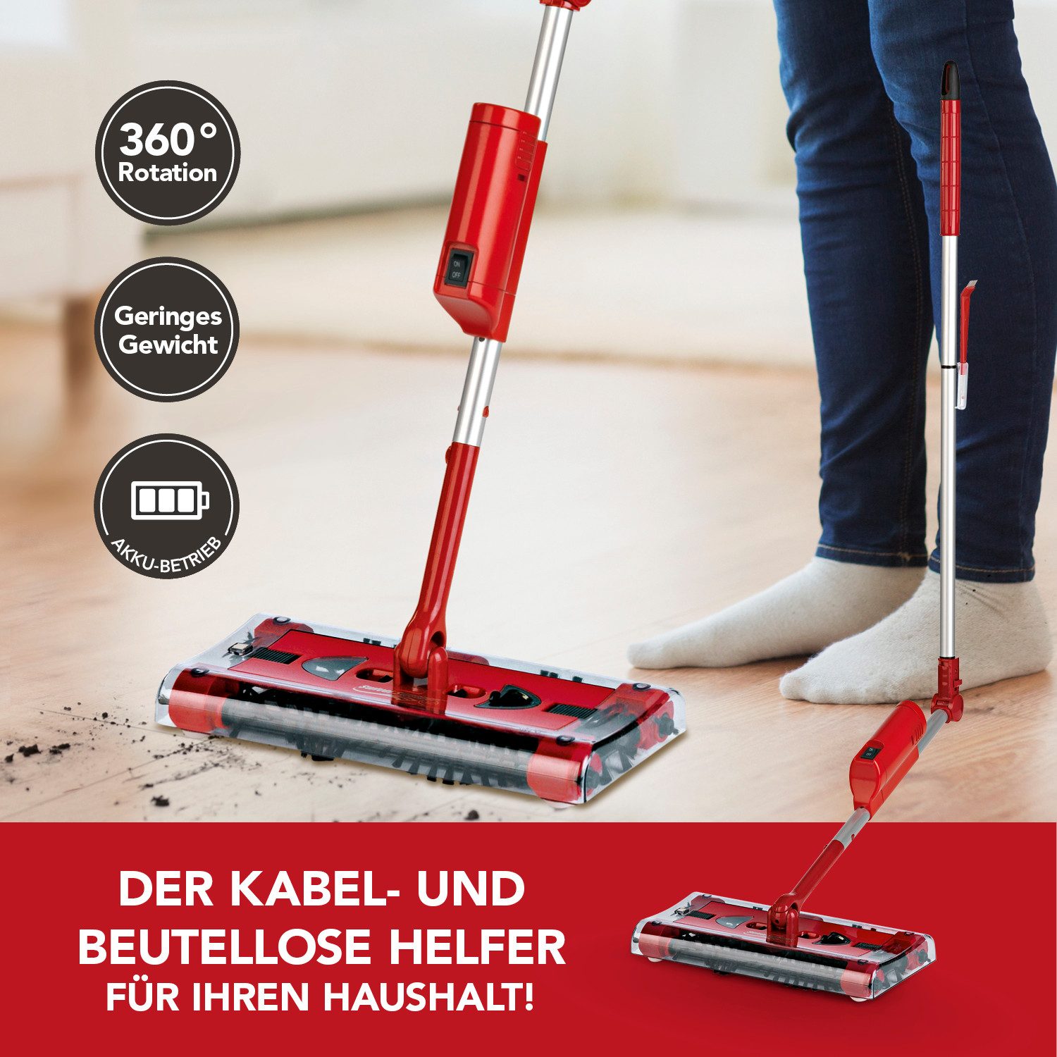 Swivel Sweeper Akkubesen G2 kabellos und wiederaufladbar rot 7,2V 15W, 15,0 günstig online kaufen