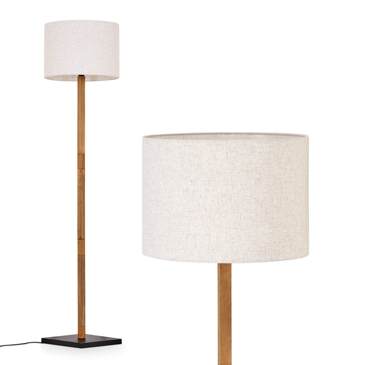 hofstein Stehlampe Stehlampe mit Holzfuß und Schirm aus Stoff, ohne Leuchtmittel, Boho-Style, skandinavisches Design (40 cm), Fußschalter, 1 x E27