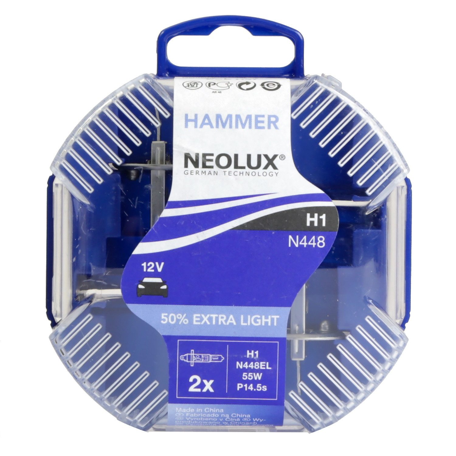 Neolux KFZ-Ersatzleuchte 2x EXTRA LIGHT H1 12V 55W Halogen P14.5s, H1, 2 St., weiß, P145s Leuchtmittel Halogen-Birnen Ersatz Auto Glühlampe Set Box