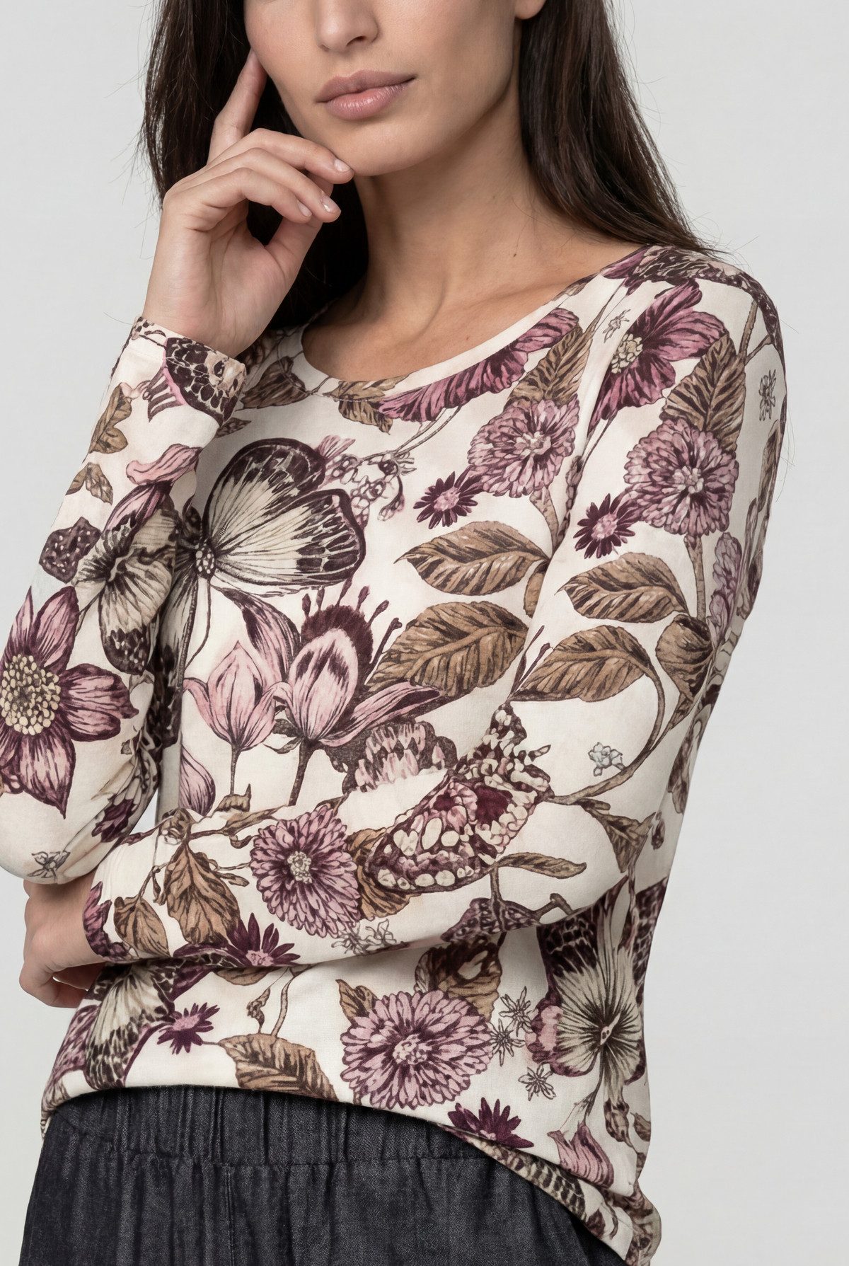 Monari Langarmshirt Shirt Blume allover Regular fit mit Blumenmuster