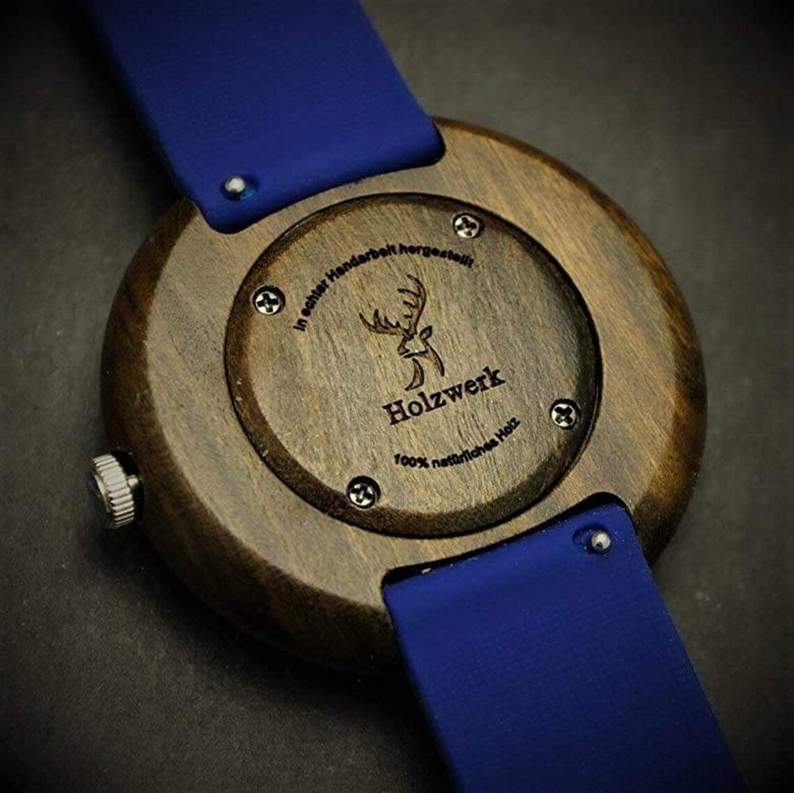 mit Holz schwarz Silikon blau Quarzuhr LAUBACH Damen Uhr Holzwerk & in Armband