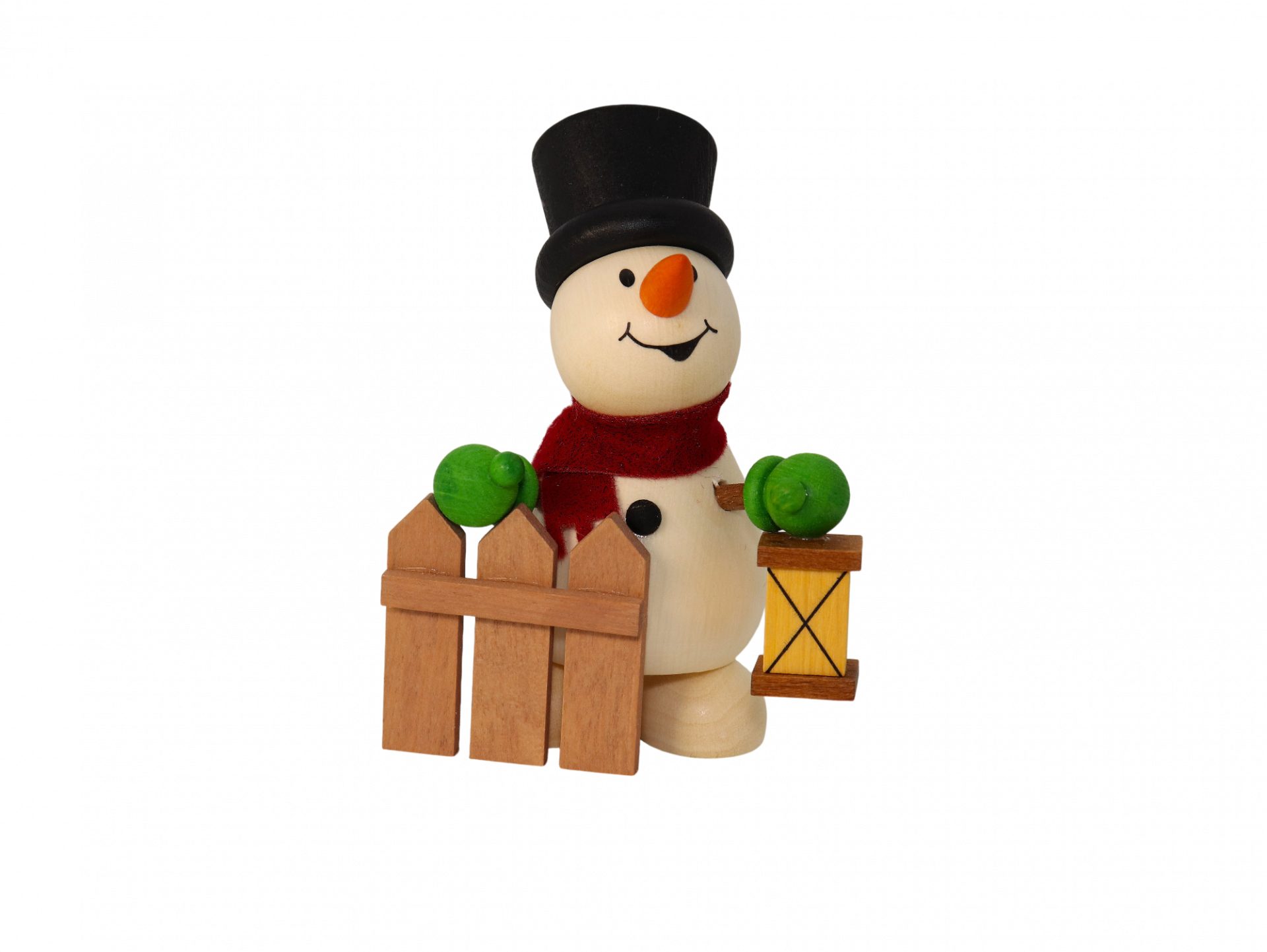 Ullrich Kunsthandwerk Schneemann kleiner Schneemann am Zaun mit Laterne 9,5 cm in Geschenkbox, in Geschenkbox
