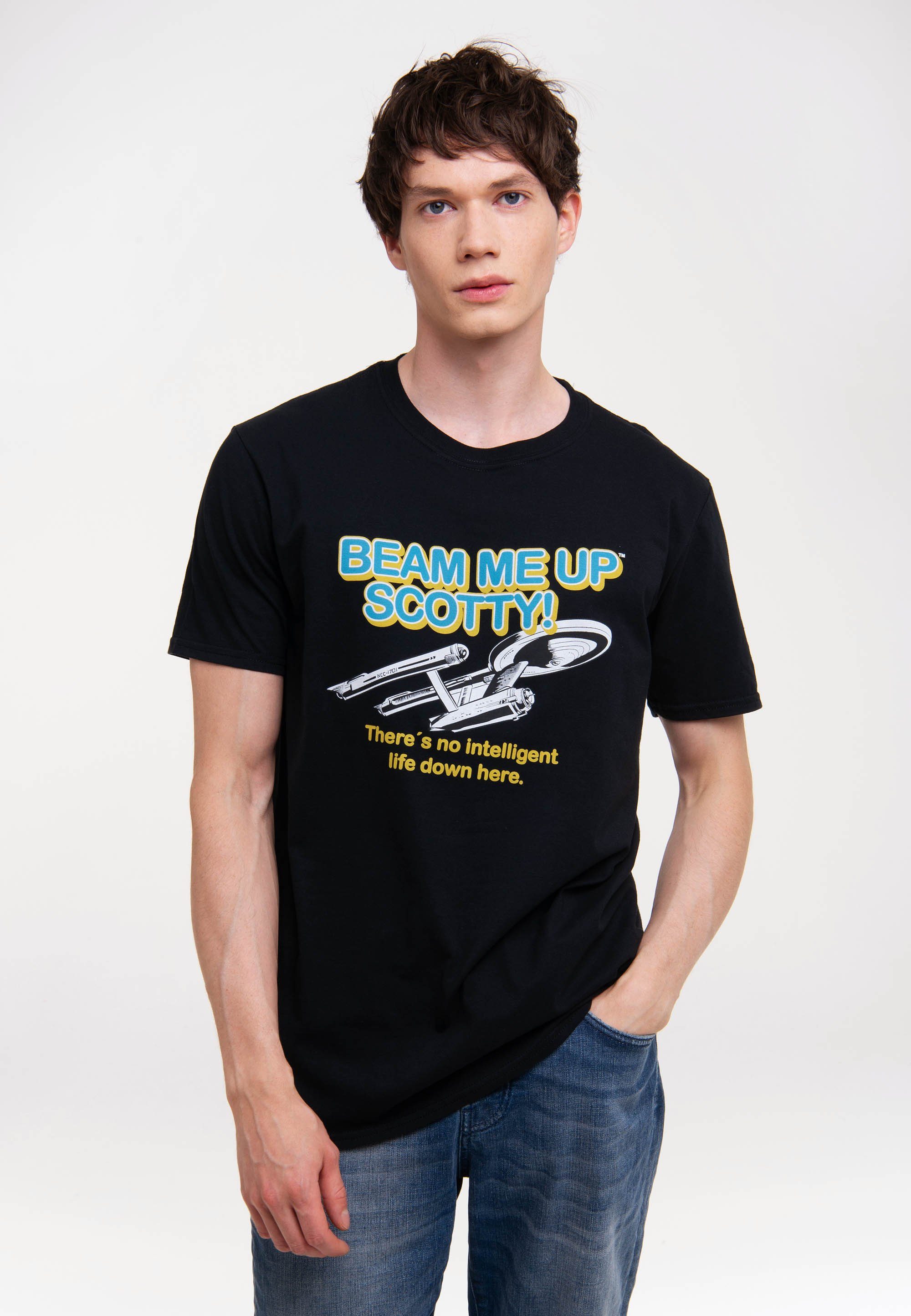 LOGOSHIRT T-Shirt Me mit Beam Star Up Up Scotty-Logo Trek Me - Beam Scotty