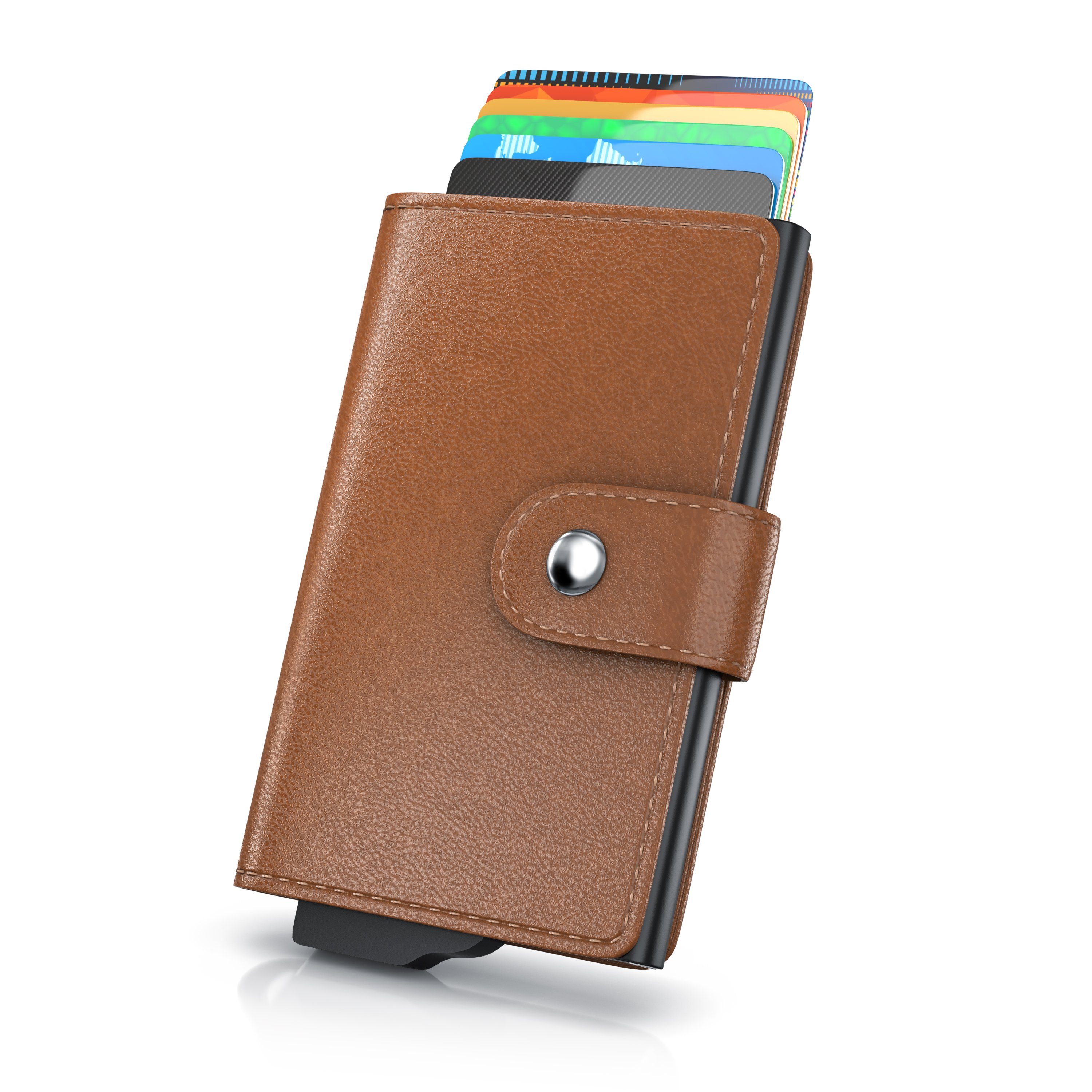 Aplic Kartenetui, NFC / RFID Blocker Karten Portemonnaie, Abschirmung für max. 6 Karten braun