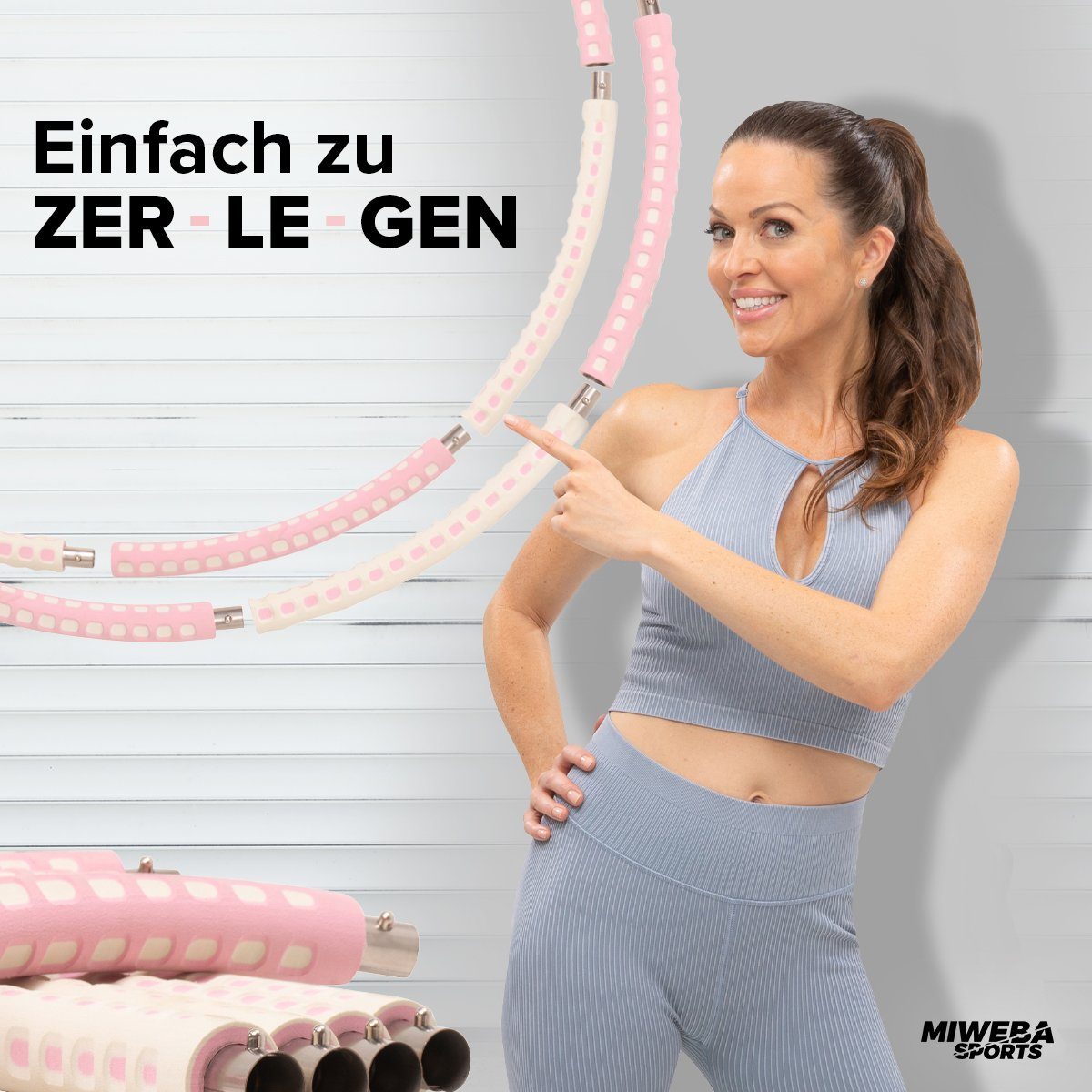 Gewichtsreduktion Massage Hula Rosa/Weiß für für Ø zusammensteckbar), Massagefunktion, Erwachsene 0,85kg befüllbarer Reifen zuhause, Training (rostfrei, 8-tlg., 93 Workout, Stahl, cm, - Schaumstoff-Überzug, Hula-Hoop-Reifen zur Hoop Sport, Fitness Miweba Fitnessgerät, und Fitness 8-teilig Training, Erwachsene Bauchtrainer Sports