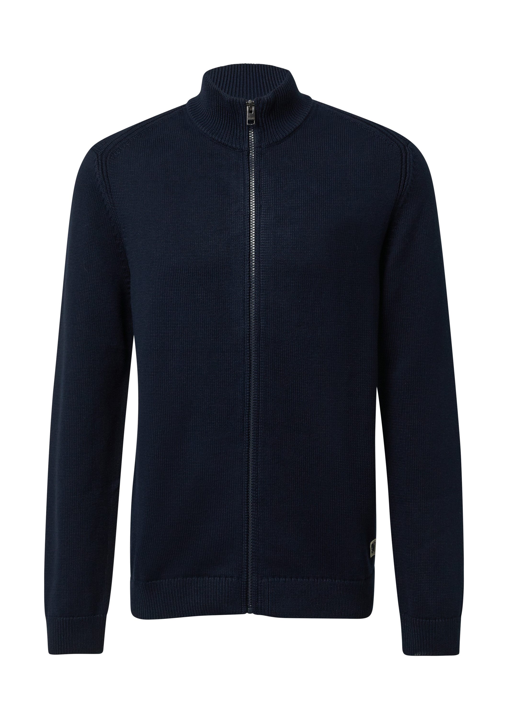 s.Oliver Cardigan Strickjacke Baumwoll-Strickjacke mit Stehkragen und Logo-Patch