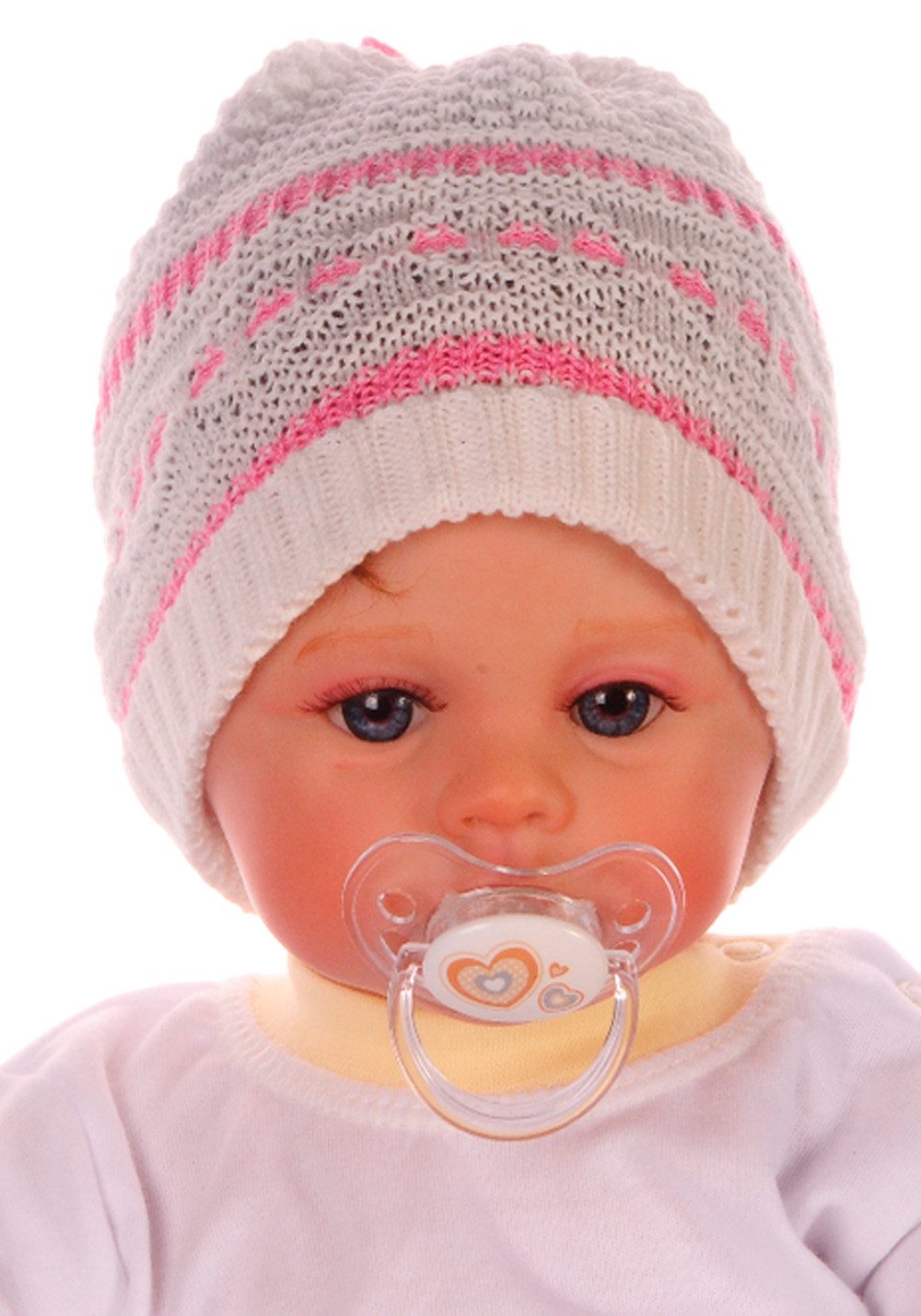 Strickmütze Baby Mütze Erstlingsmütze leicht in weiß rosa