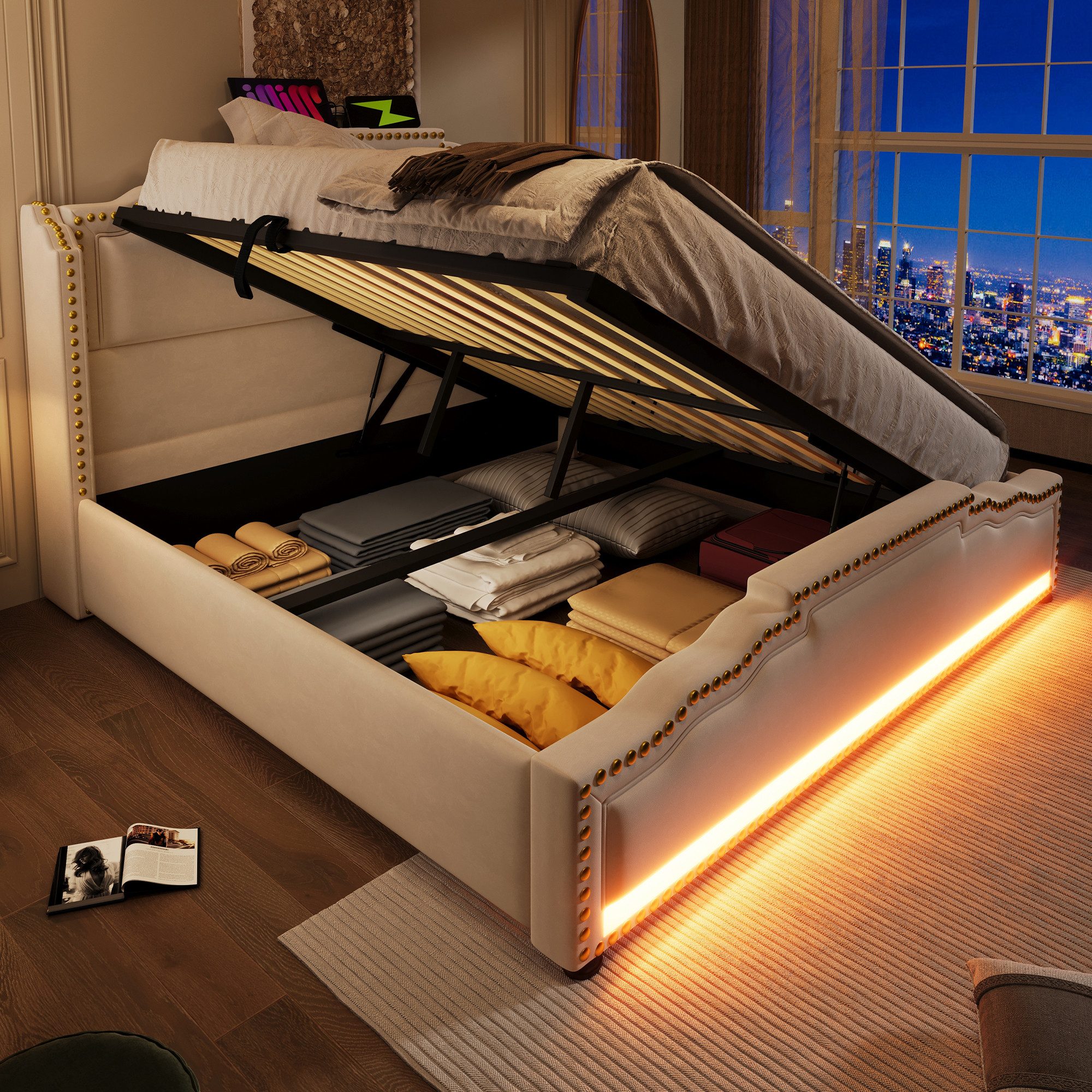 Celya Polsterbett Doppelbett mit hydraulischem Stauraum günstig online kaufen