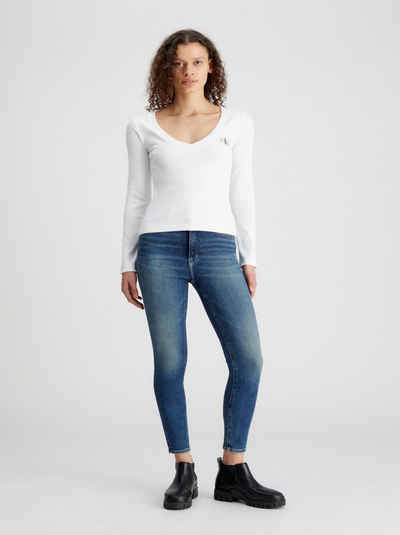 Calvin Klein Jeans Langarmshirt WOVEN LABEL V-NECK LONG SLEEVE