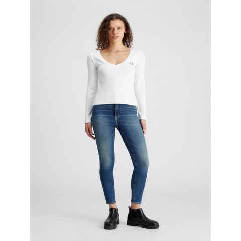 Calvin Klein Jeans Langarmshirt WOVEN LABEL V-NECK LONG SLEEVE