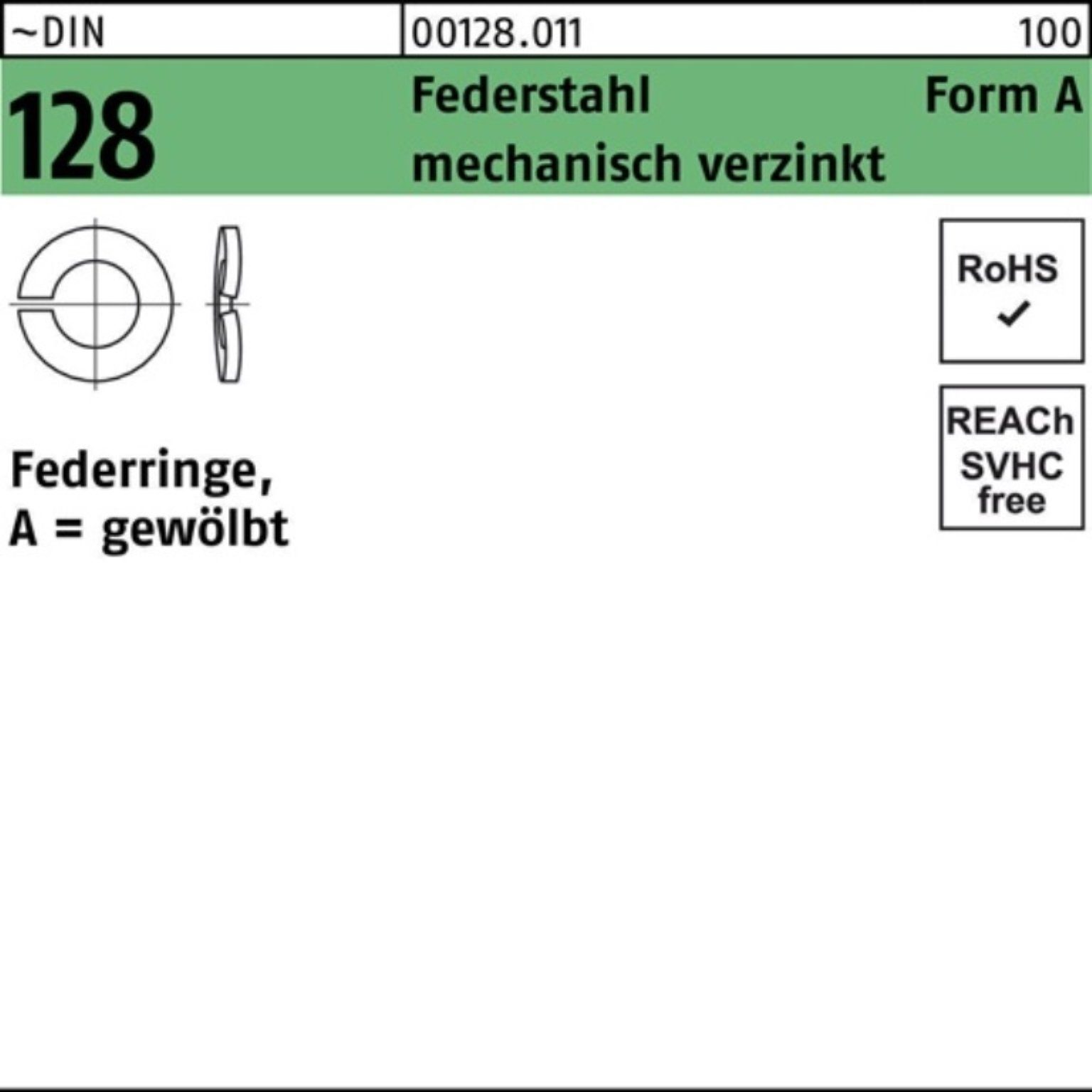 Reyher Stück 128 100er 18 mech.verz. DIN ~DI Federring 100 A Federring Pack Federstahl