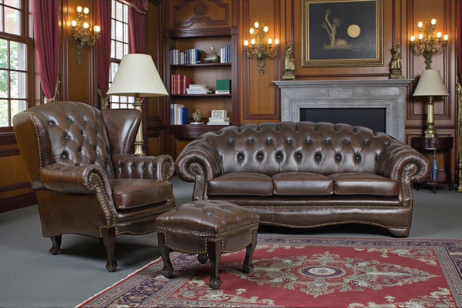 Salottini Polstergarnitur LIEFERBAR IN 4-6 WOCHEN Chesterfield Premier Sofagarnitur 3/1/Ottoman, (3-tlg)