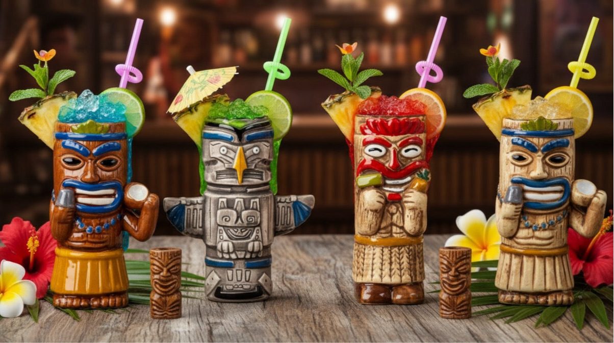 MF Cocktailglas Tiki Cocktailbecher Keramik Set 4er Sortiert, 1-tlg.
