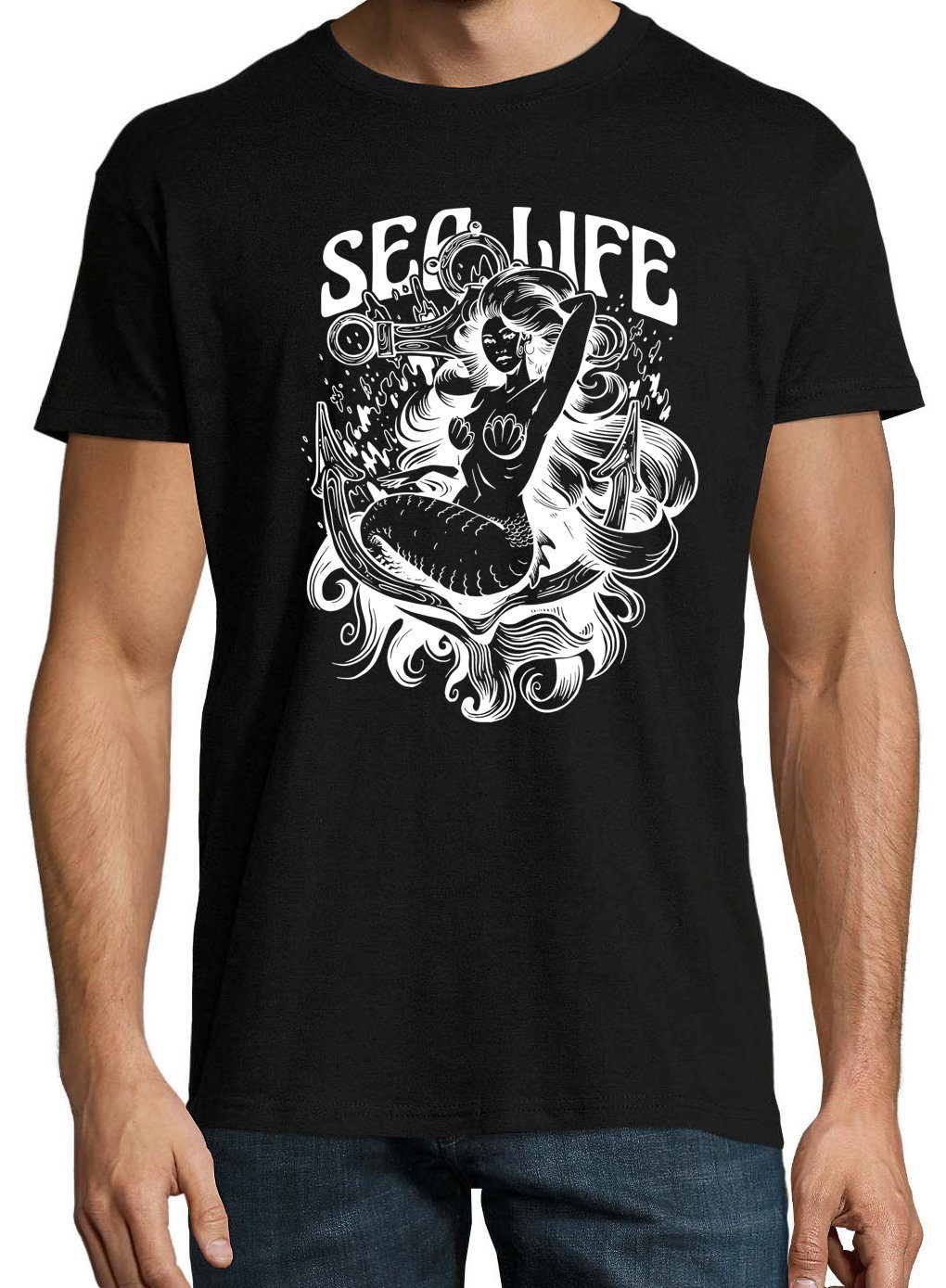 Youth Designz T-Shirt Schwarz Sea trendigem Life Herren mit Shirt Frontprint