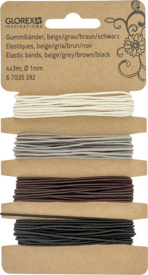 Thumbnail - Glorex Dekoband Glorex Gummibänder beige/grau/braun/schwarz 4 x 3