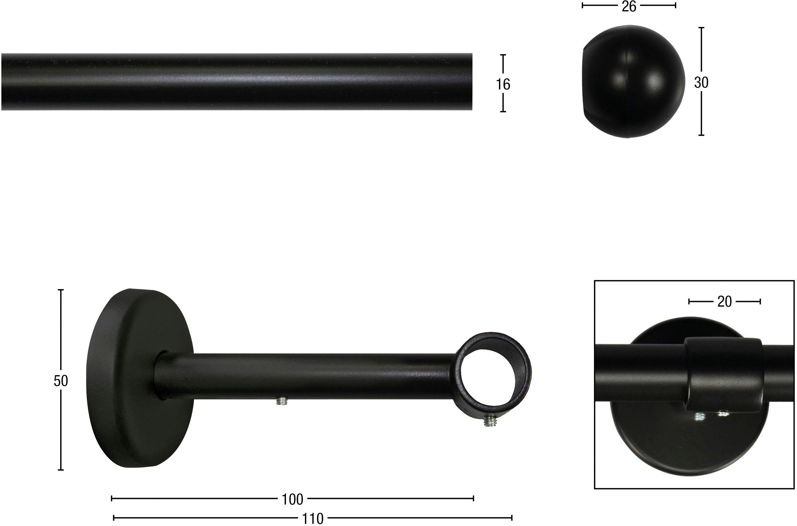 GARESA Gardinenstange BOLTI, Ø 16 mm, 1-läufig, Wunschmaßlänge, mit Bohren, verschraubt, Metall, Vorhanggarnitur, verlängerbar, Wandmontage, ohne Ringe
