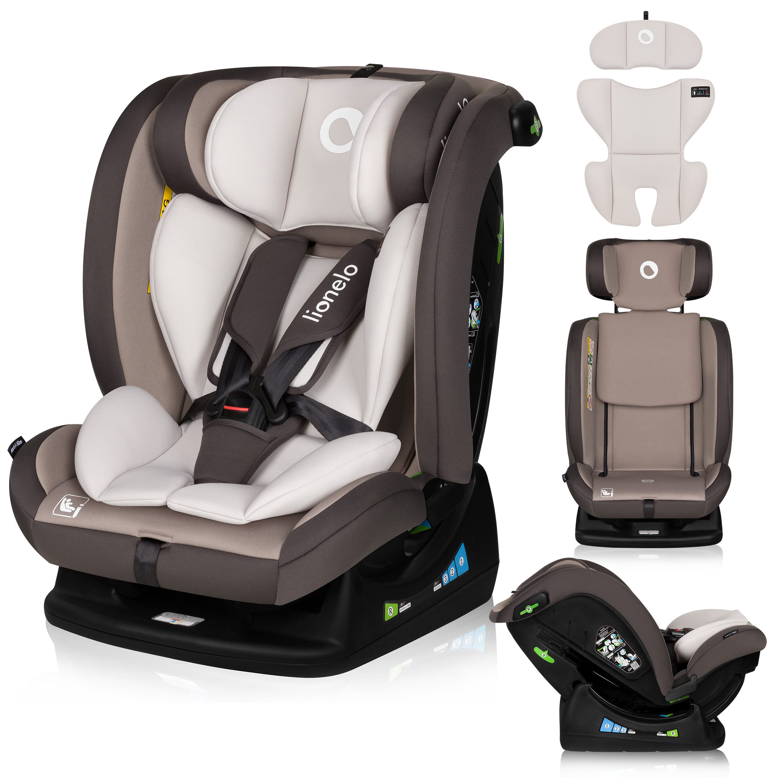 lionelo Autokindersitz ART I-SIZE, ab: ab Geburt, bis: bis 12 Jahren, ab: 40 cm, bis: 150 cm, (Kindersitz von der Geburt bis zum Alter von 12 Jahren), i-Size/40–150cm/MemoryFoam/13x Kopfstütze/3-Punkt-Gurt