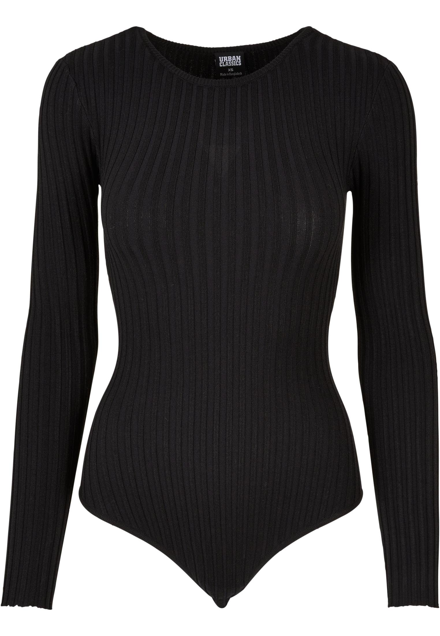 Damen Langarmshirt black Ladies (1-tlg) Longsleeve Knit Body Rib CLASSICS URBAN