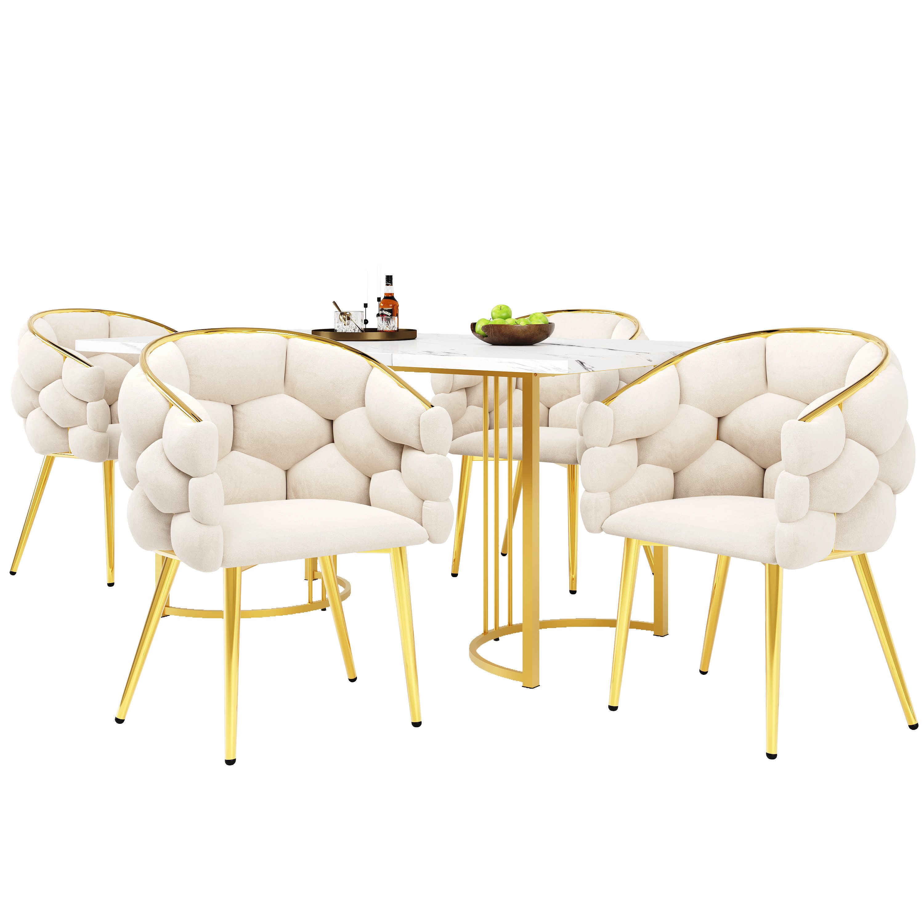 OKWISH Esstisch Moderne Esstisch,mit Marmoroptik,Esszimmer-Set (5-teiliges günstig online kaufen