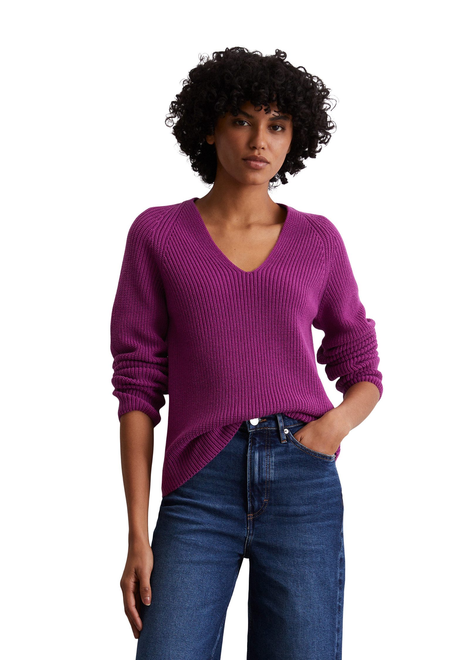 V-Ausschnitt-Pullover aus softem Baumwoll-Garn