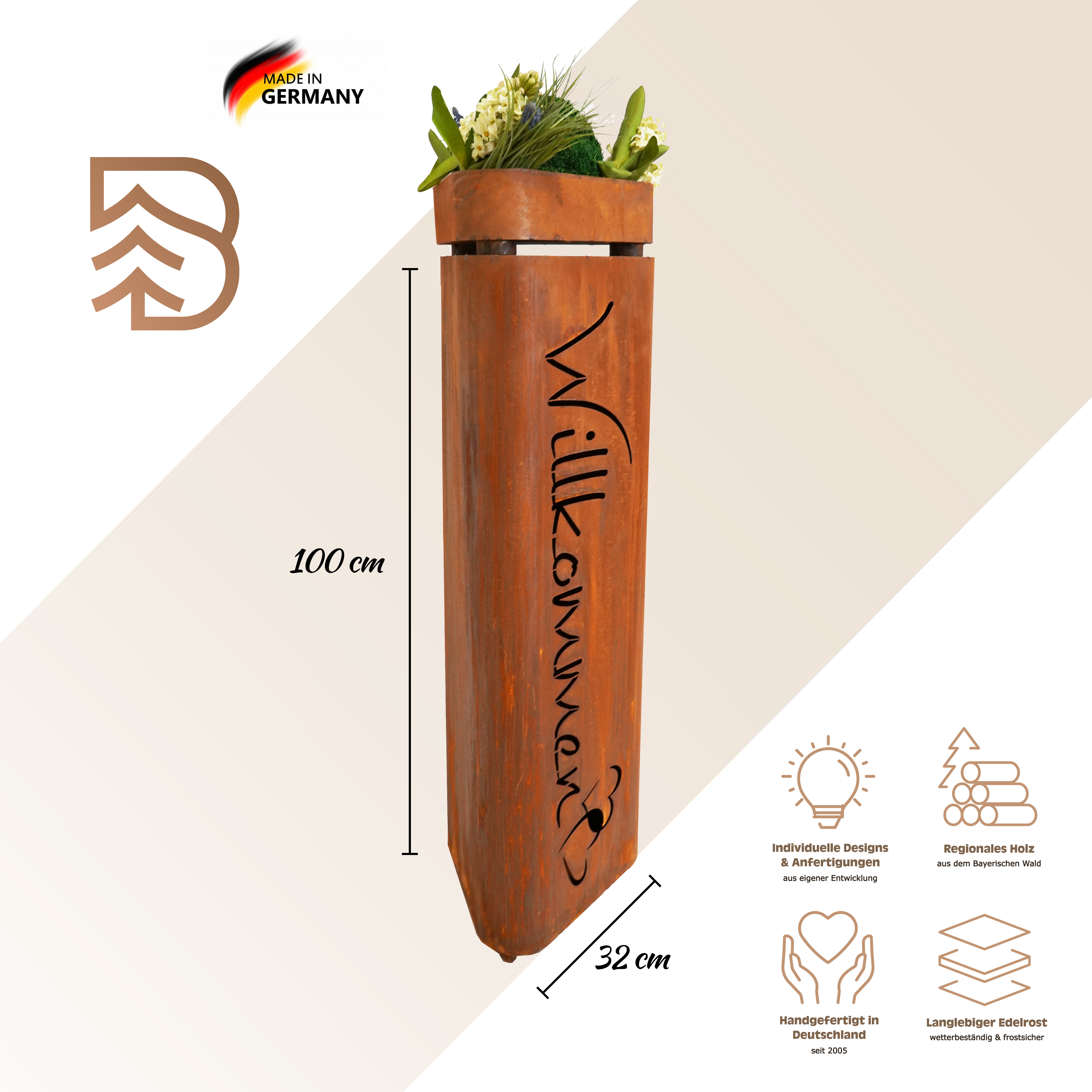 BADEKO Pflanzschale Pflanzsäule Bregenz H 110cm aus Edelrost witterungsbeständig