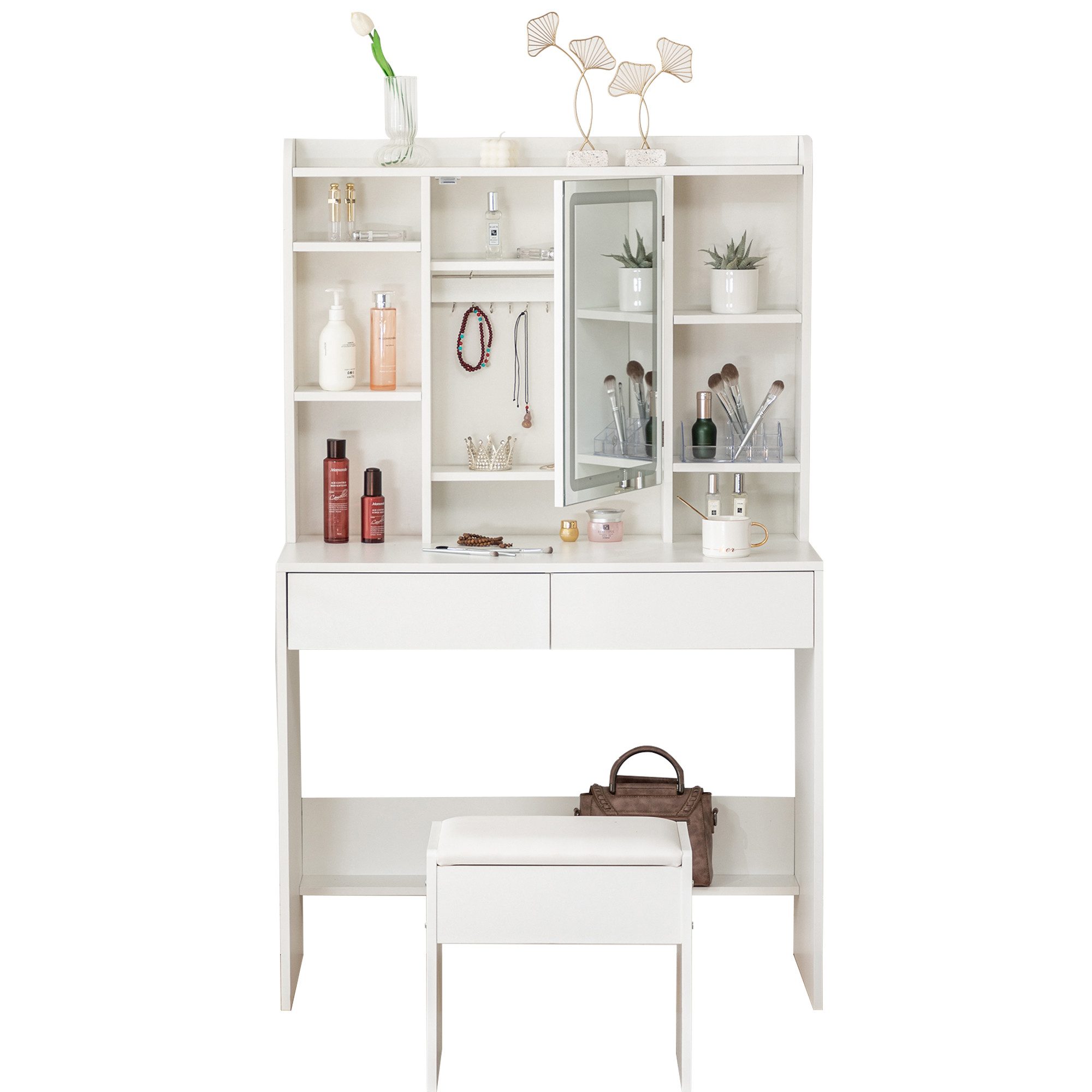 Thanaddo Schminktisch Schminktisch mit Spiegel,LED-Beleuchtung mit Einstellbarer Helligkeit