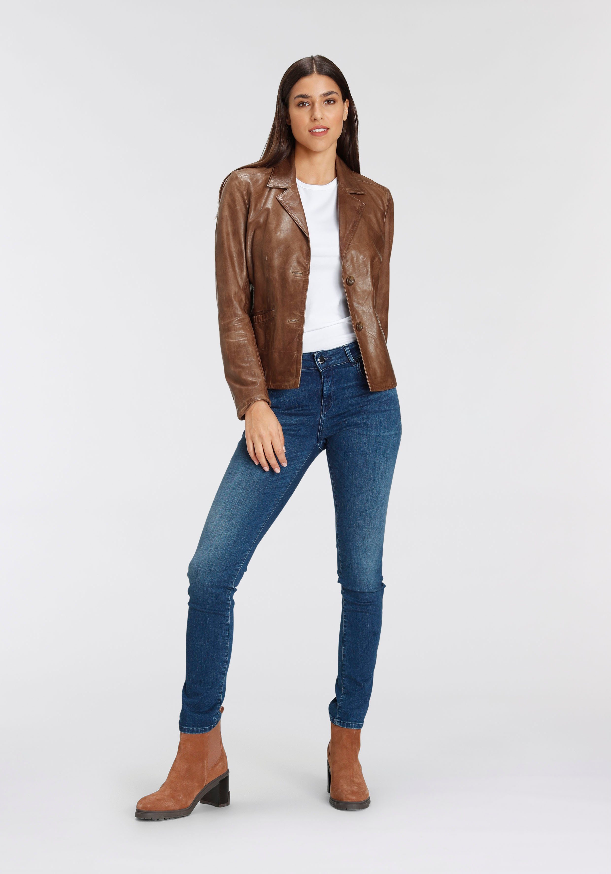 Gipsy cognac Blazer-Stil mit im modischem Reverskragen Lederjacke Mya