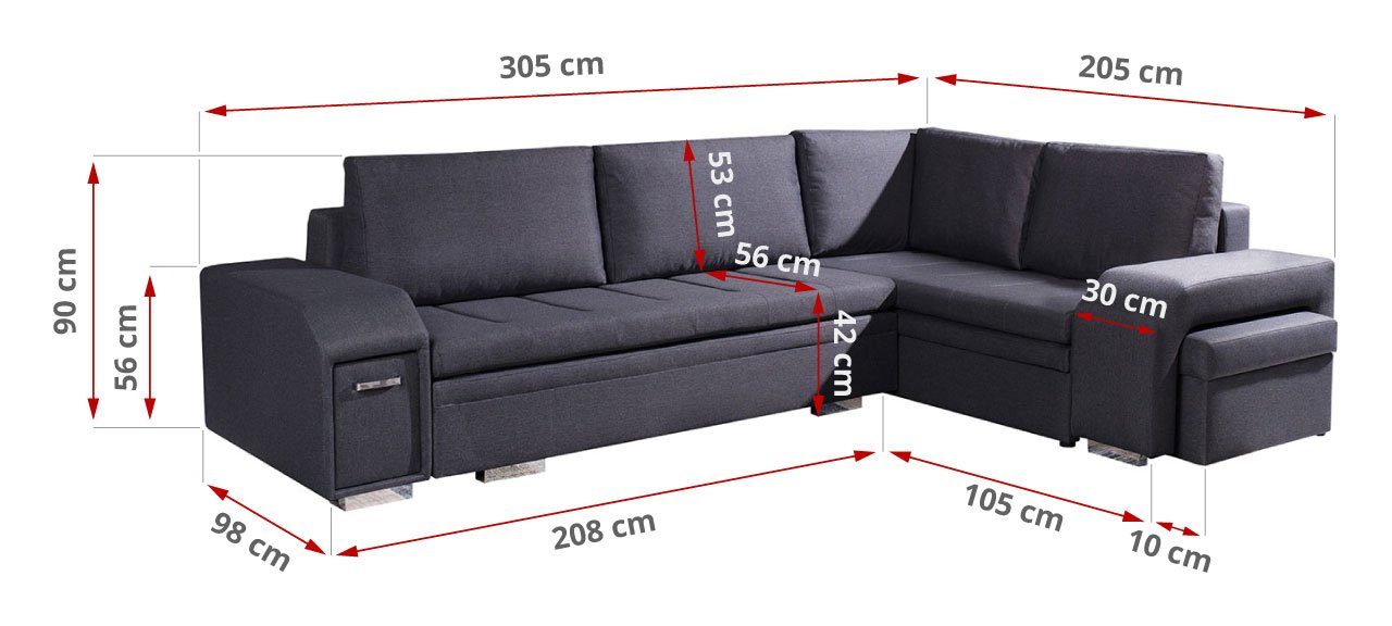 L-Form Schlaffunktion Mit Inari - ALESSIO, Ecksofa Dunkelgrau Wohnlandschaft Sofa MKS MÖBEL