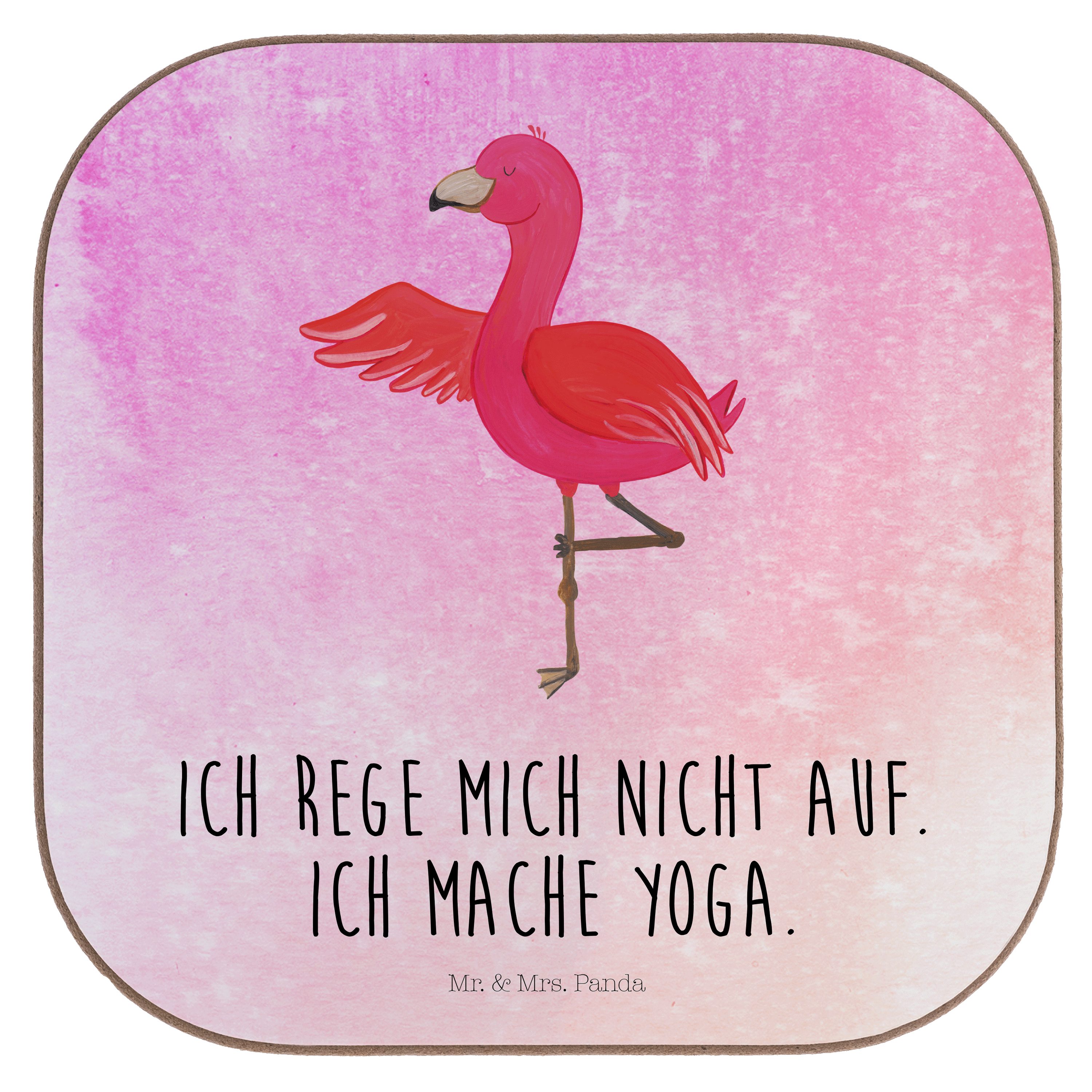 Mr. & Mrs. Panda Getränkeuntersetzer Flamingo Yoga - Aquarell Pink - Geschenk, Aufregen, Namaste, Getränke, 1-tlg.