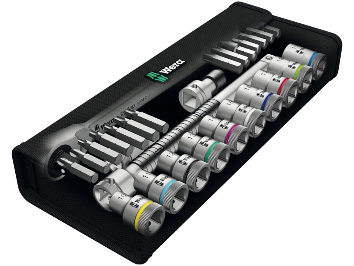 Wera Steckschlüssel 8100 SC 8 Zyklop Metal 1/2 (Set), 5° Rückholwinkel, Farbkennzeichnung nach Größen, in robuster Textilbox