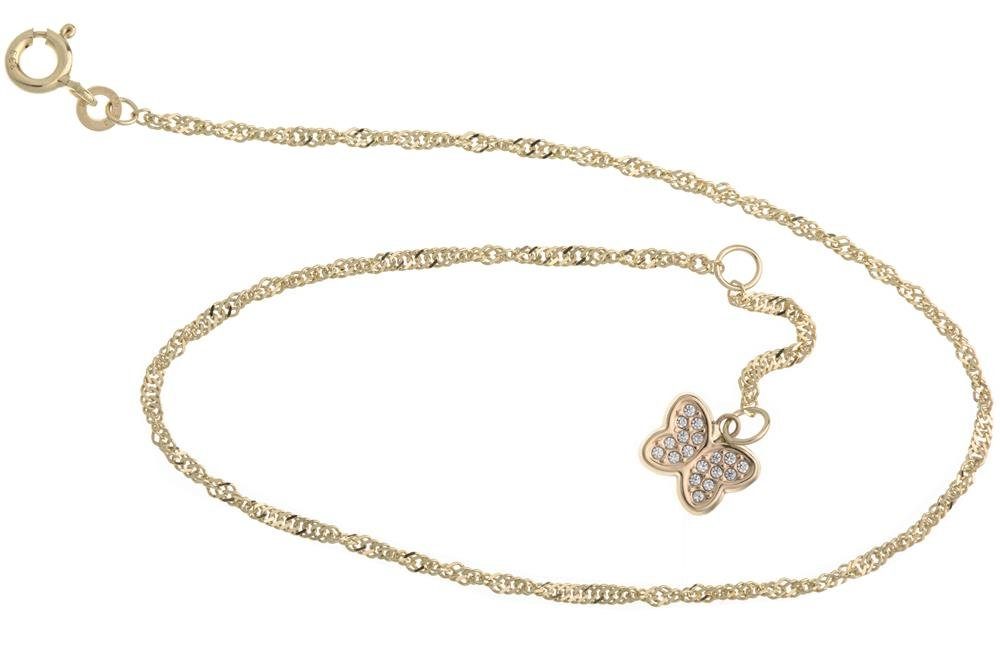 Silberkettenstore Fußkette Fußkette Singapur 1,8mm mit Schmetterling - 333 Gold, Довжина 23cm