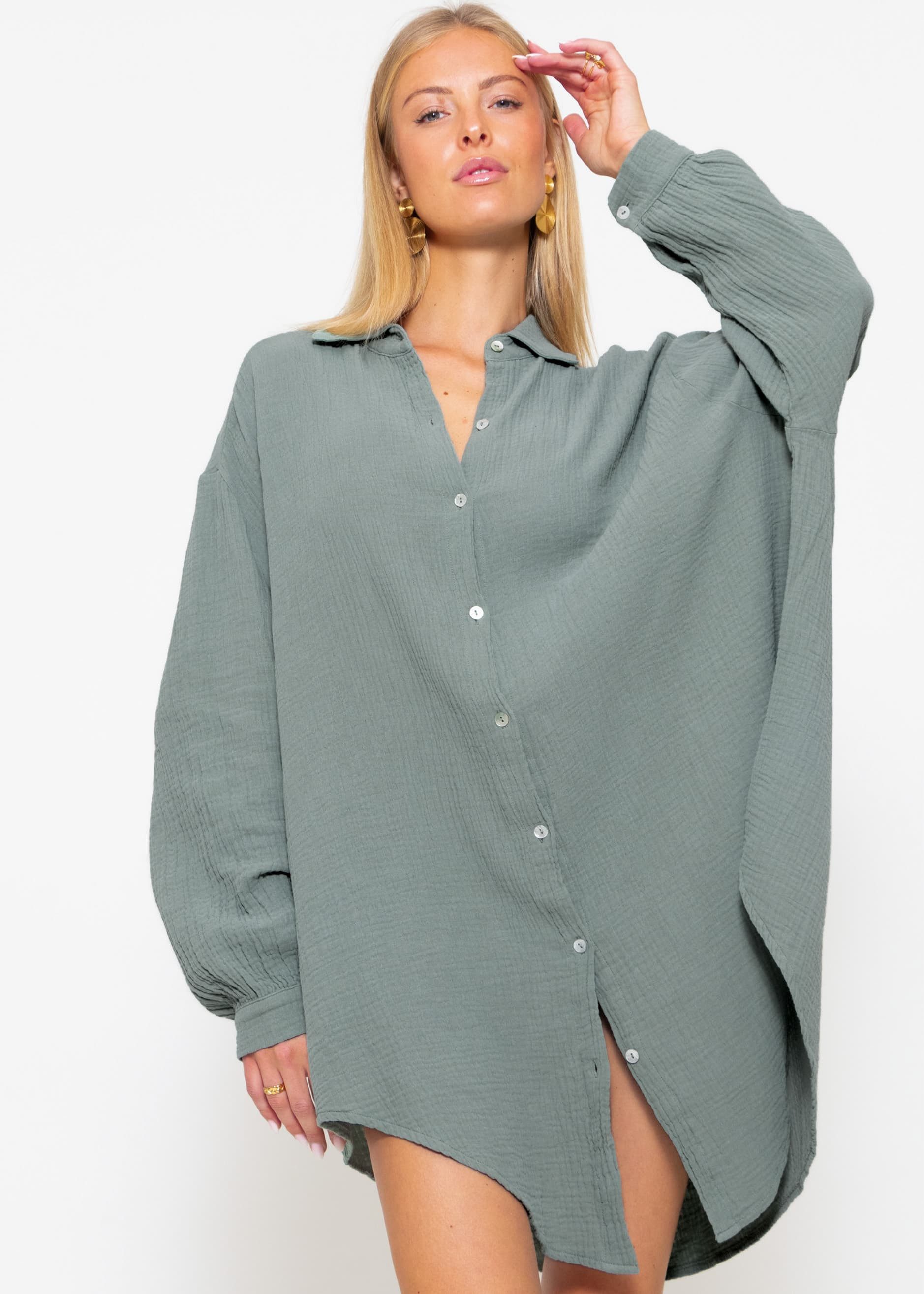 SASSYCLASSY Longbluse Oversize Musselin Bluse Damen günstig online kaufen