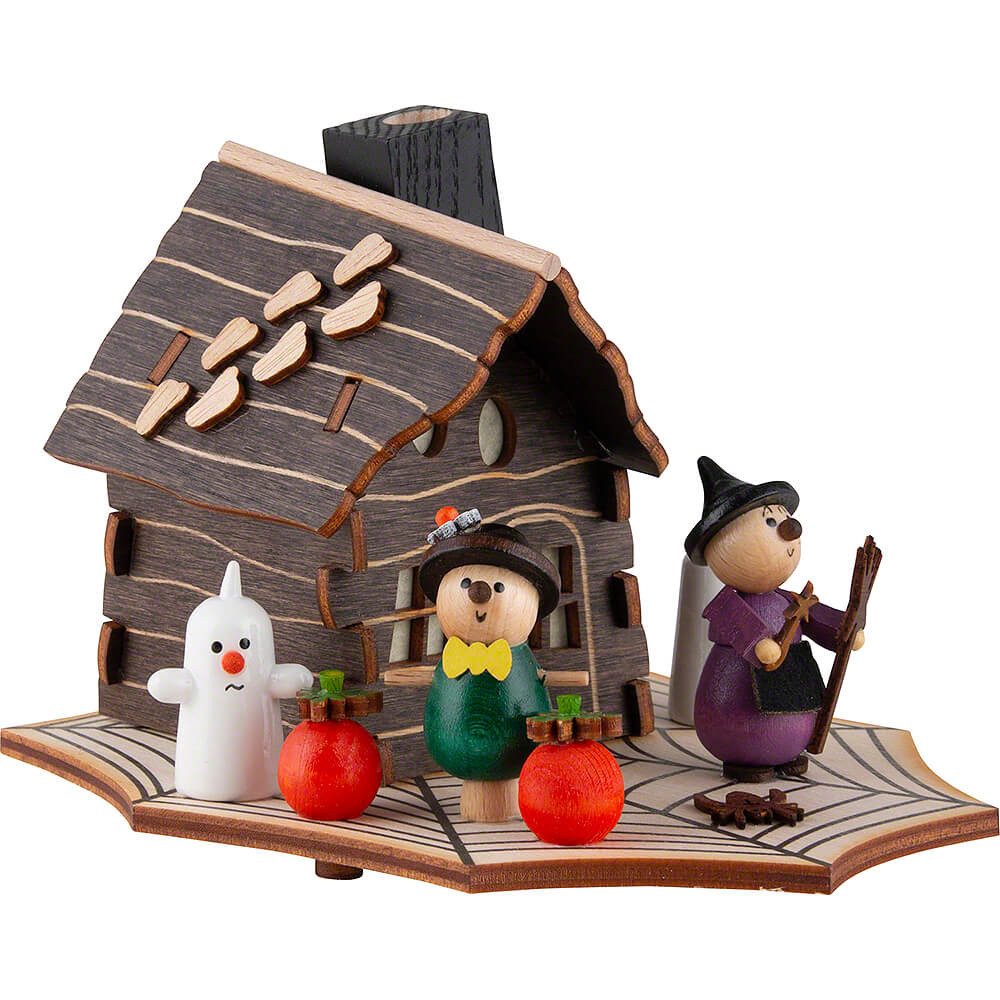 Dregeno Erzgebirge Räuchermännchen Rauchhaus Halloween mit Hexe und Gespenst (9,5cm) von Dregeno Seiffen