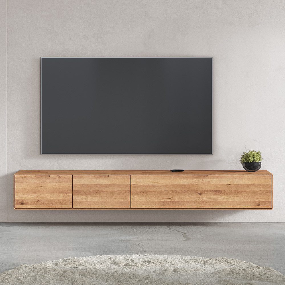 Lomadox Lowboard WISLA-69, Massivholz Wildeiche geölt, 220 cm, Griffeinfräsung, Softclose